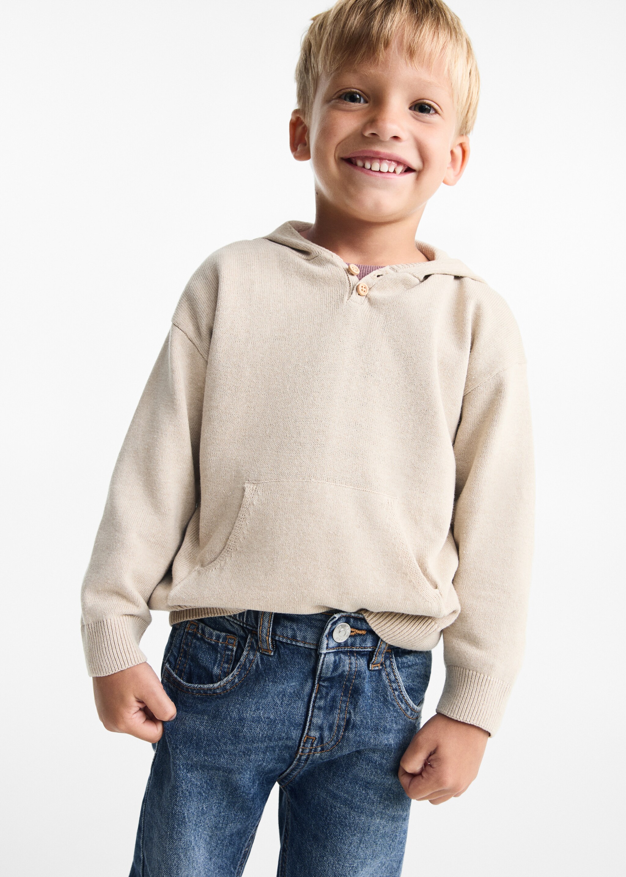 Jeans mit Tunnelzug - Mittlere Ansicht, Mittelblau. Ref: 77023667-00.