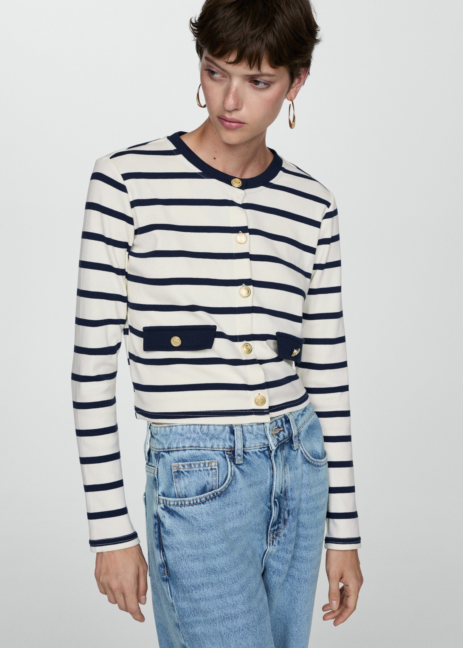 Striped cardigan with buttons - Medium plane