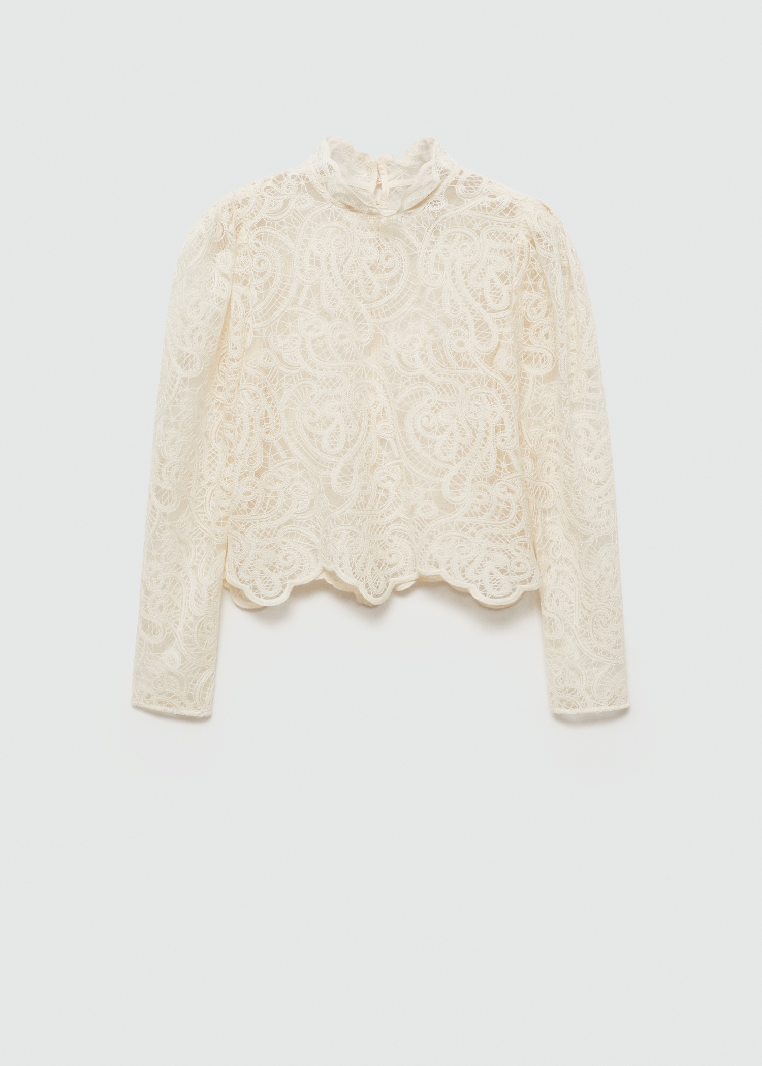 Col Montant Crop Top Dentelle Manche Longue Dentelle Sheer Lace