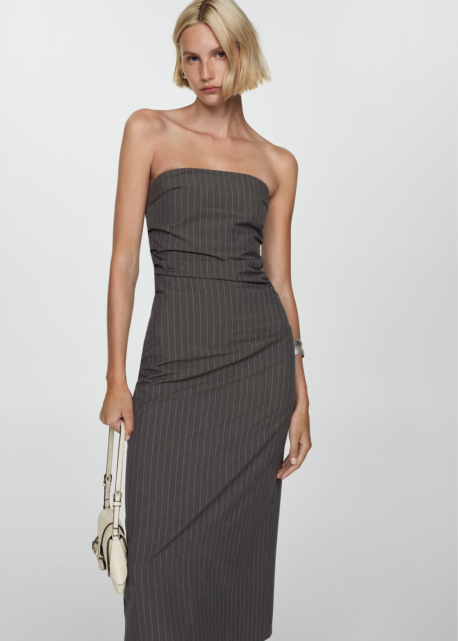 Strapless pinstripe dress Women MANGO OUTLET USA