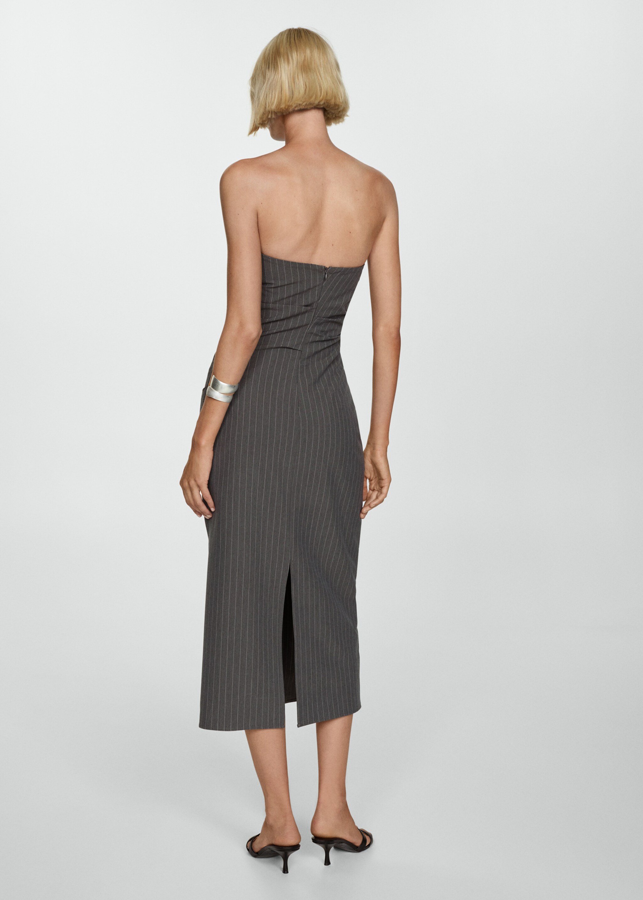 Strapless pinstripe dress - Reverse of the article, Open Grey. Ref: 77024030-00.