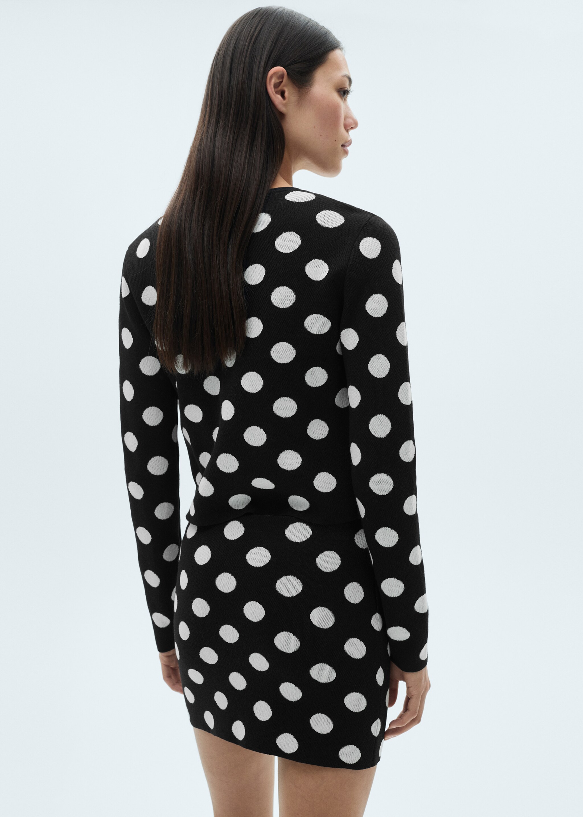 Polka-dot knitted cardigan - Reverse of the article, Black. Ref: 77024063-00.