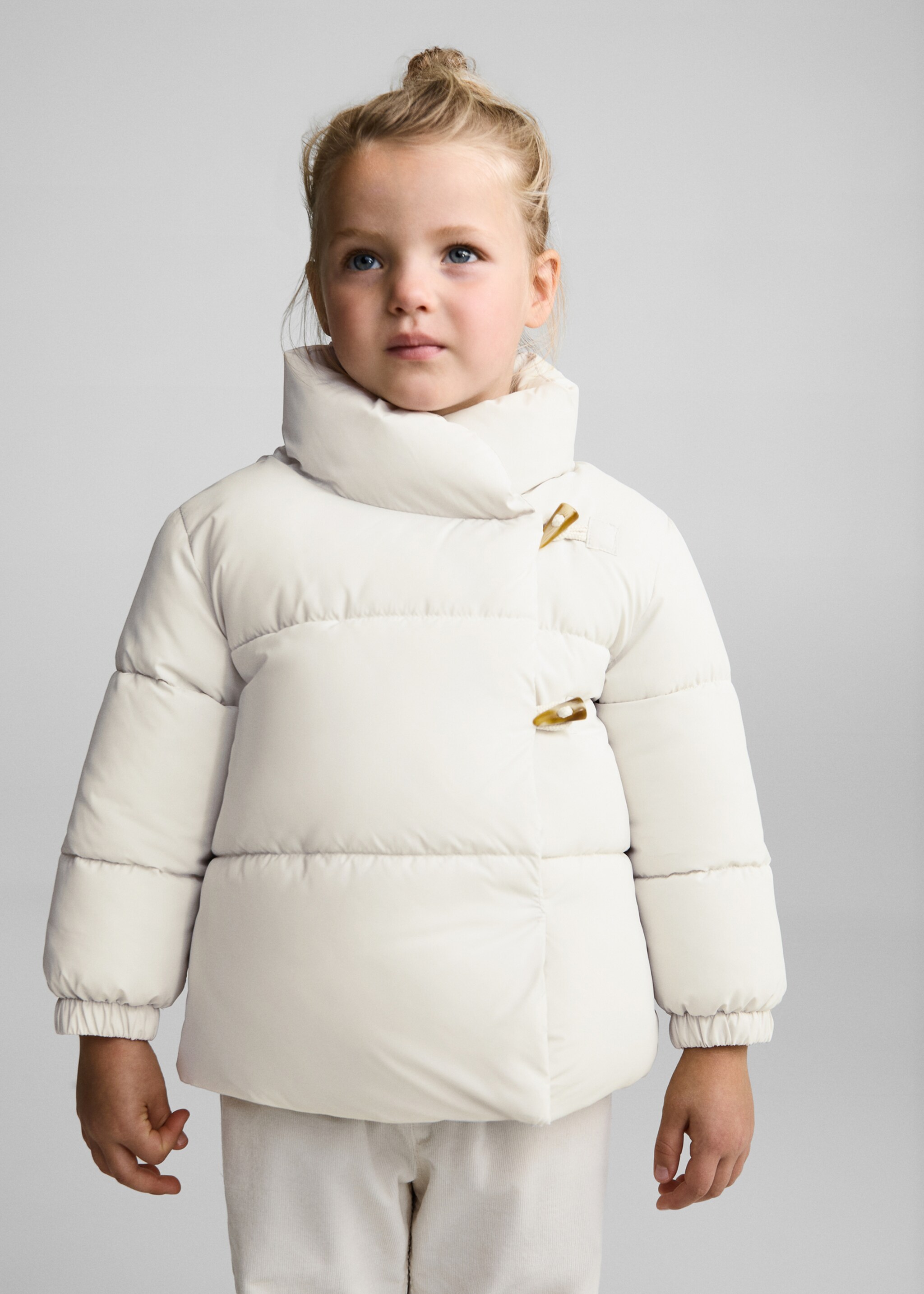 Padded anorak with fur-effect interior - Medium plane, Ecru. Ref: 77024439-00.