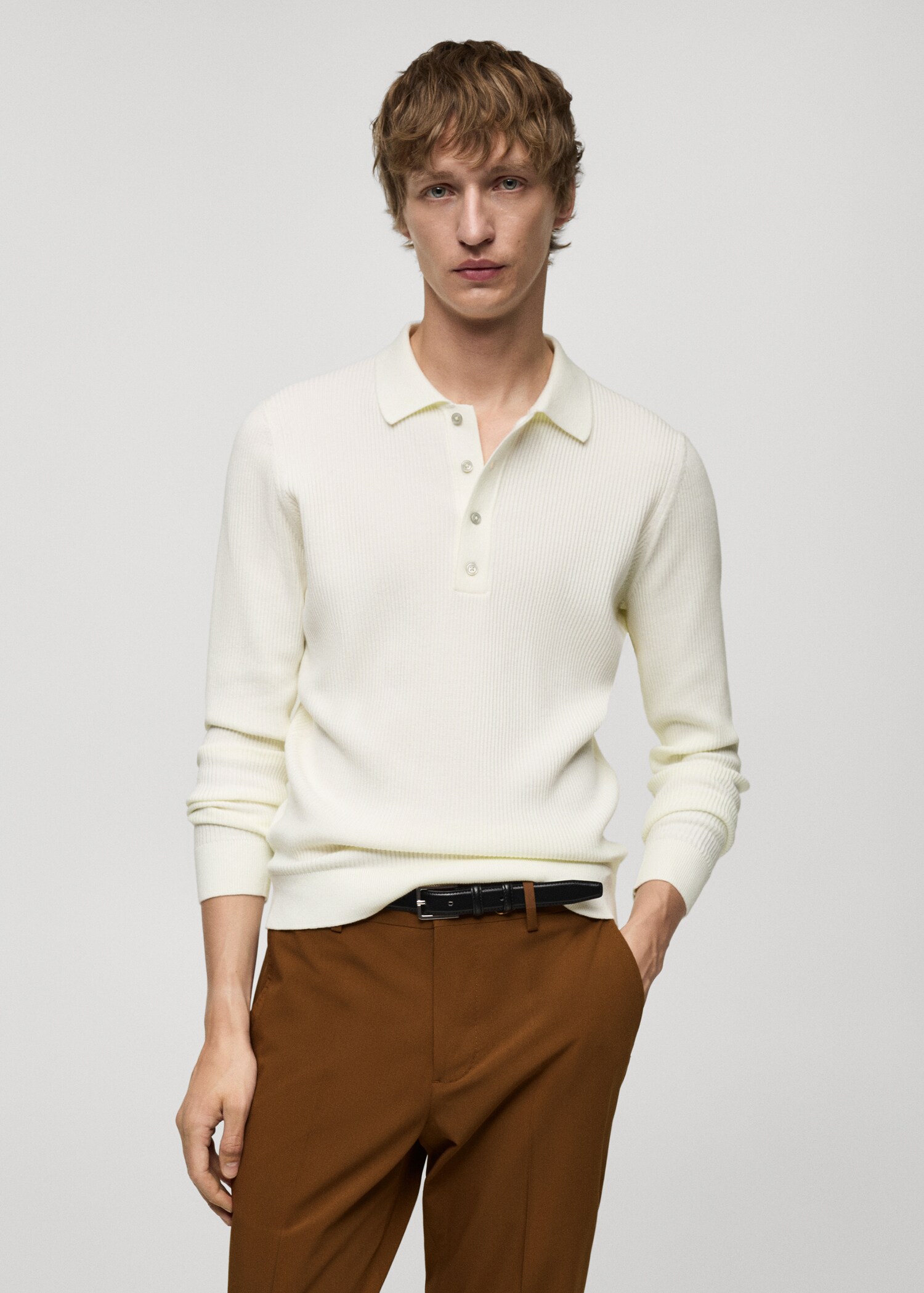 Jersey polo mezcla algodón canalé - Plano medio