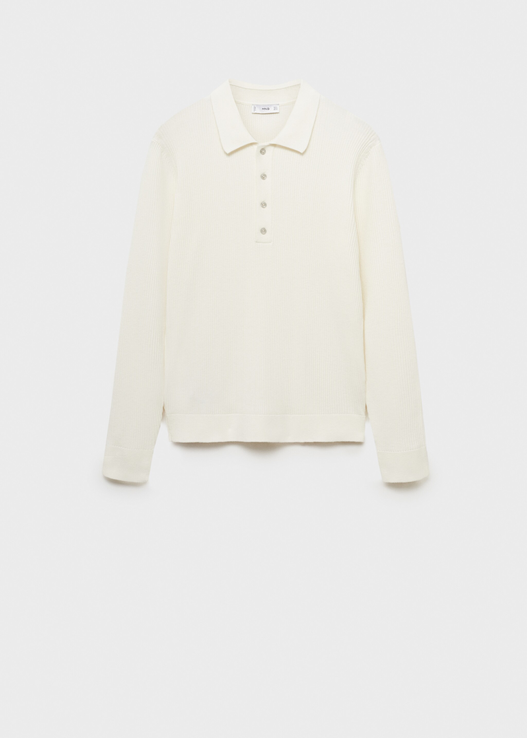 Pull-over polo coton mélangé maille côtelée - Article sans modèle, Blanc cassé. Ref: 77024445-00.