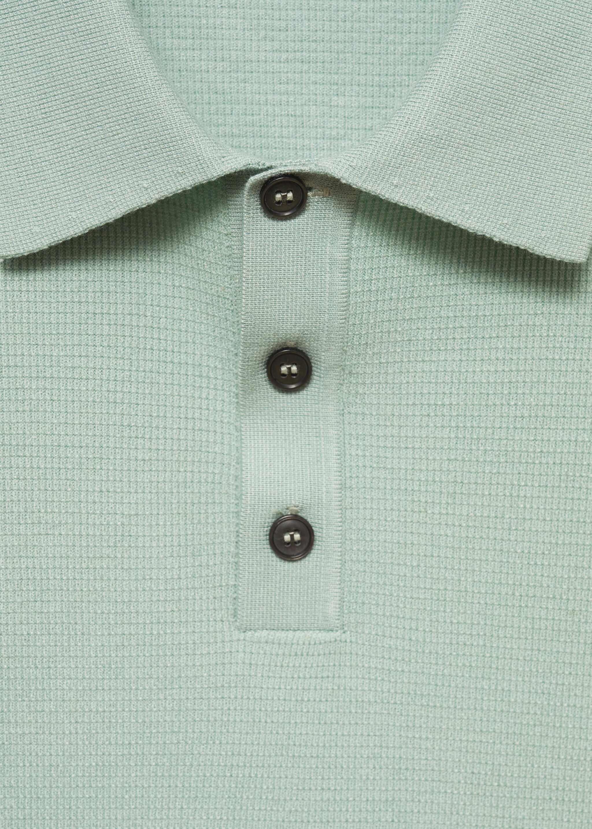 Structured fine-knit polo shirt - Details of the article 8, Aqua Green. Ref: 77024447-00.