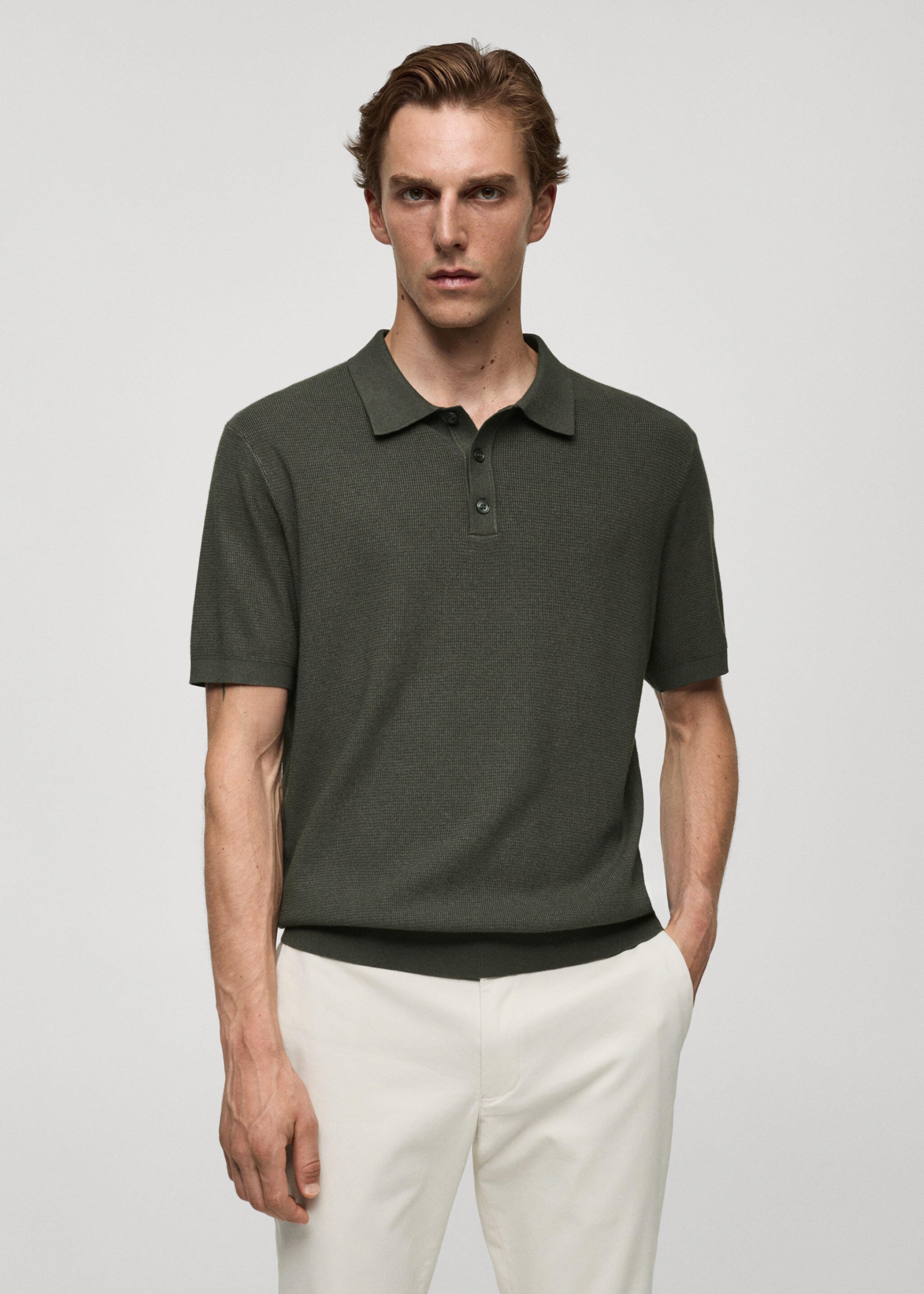 Structured fine-knit polo shirt - Medium plane, Forest Green. Ref: 77024447-00.