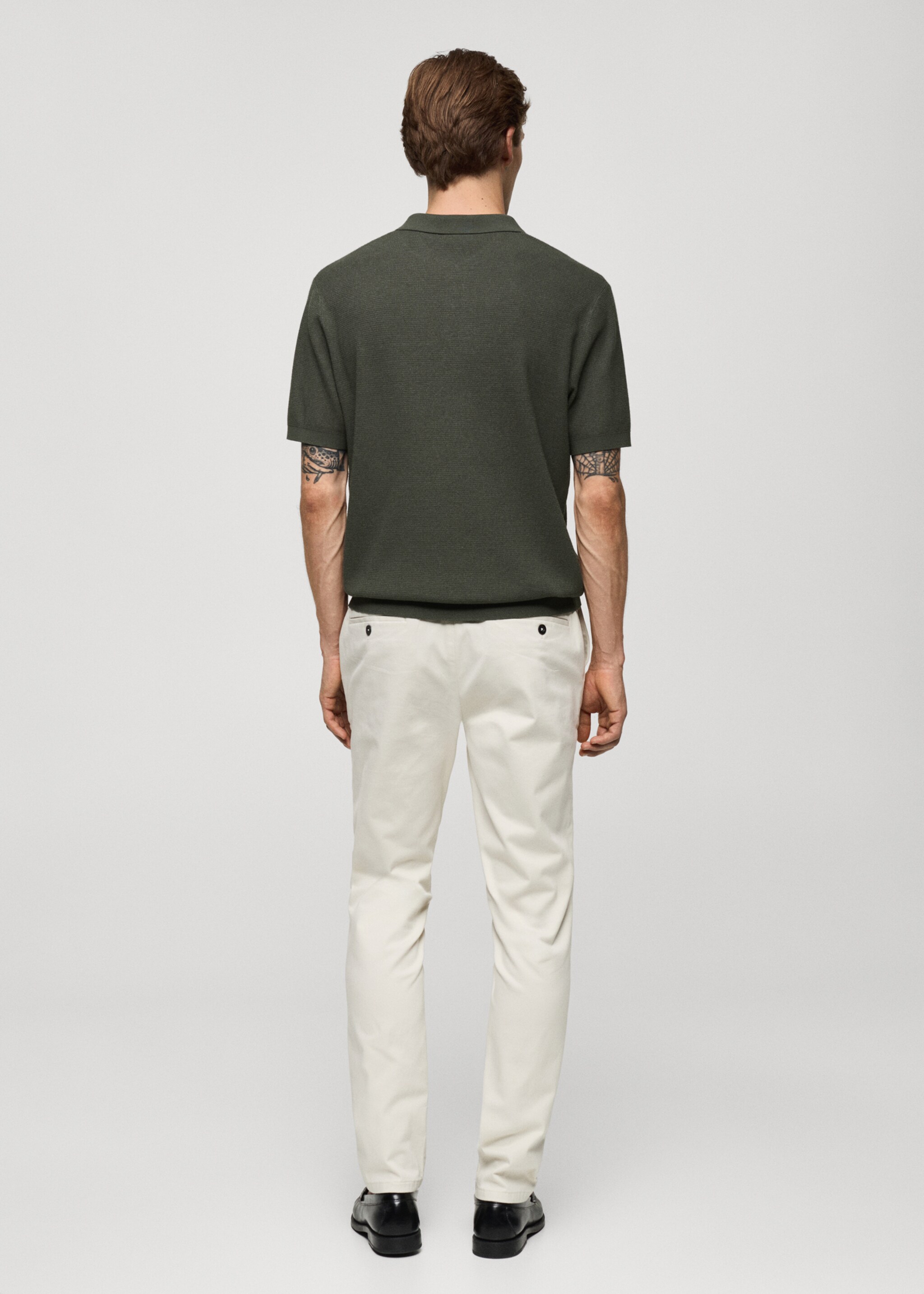Structured fine-knit polo shirt - Reverse of the article, Forest Green. Ref: 77024447-00.