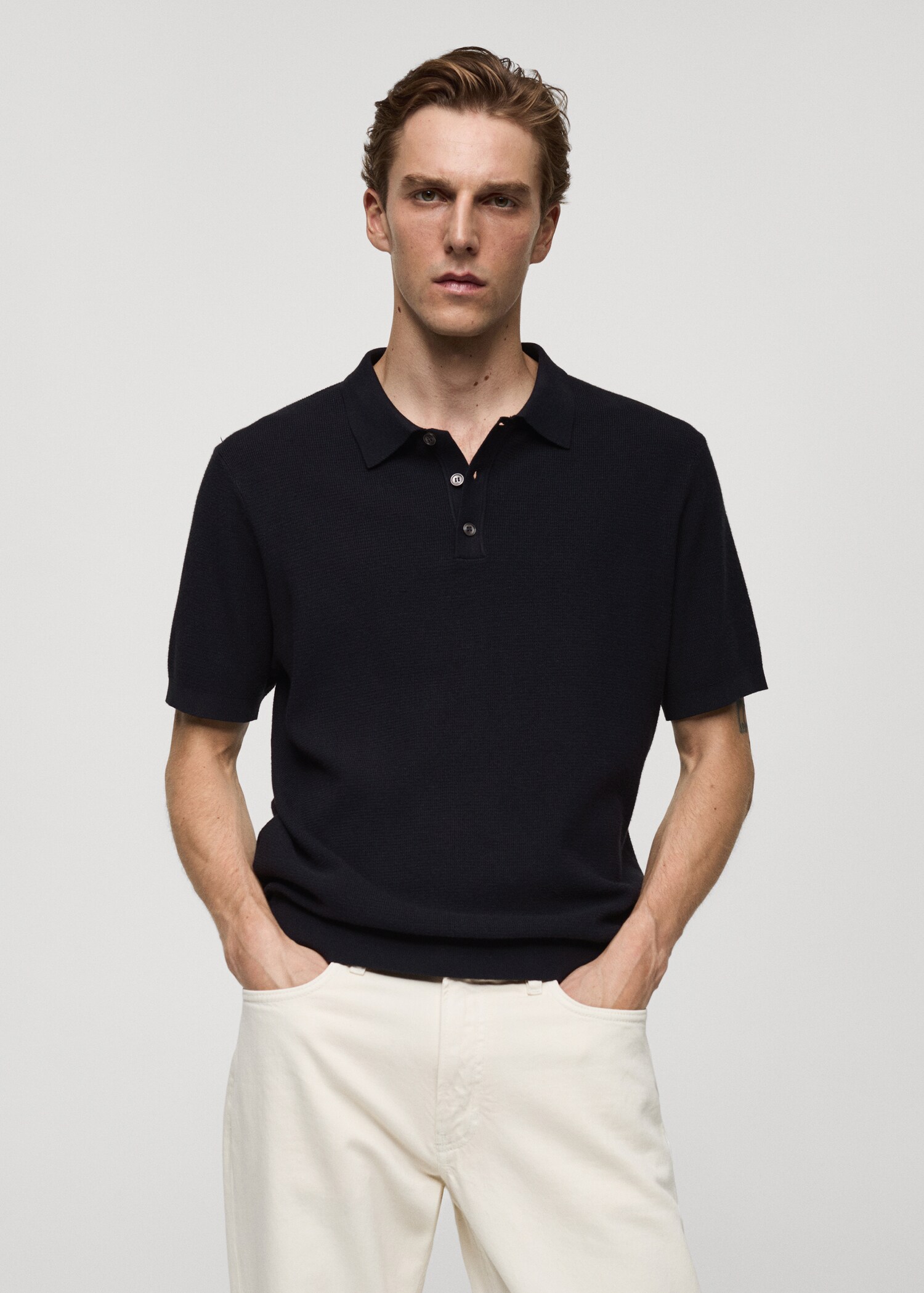 Structured fine-knit polo shirt - Medium plane