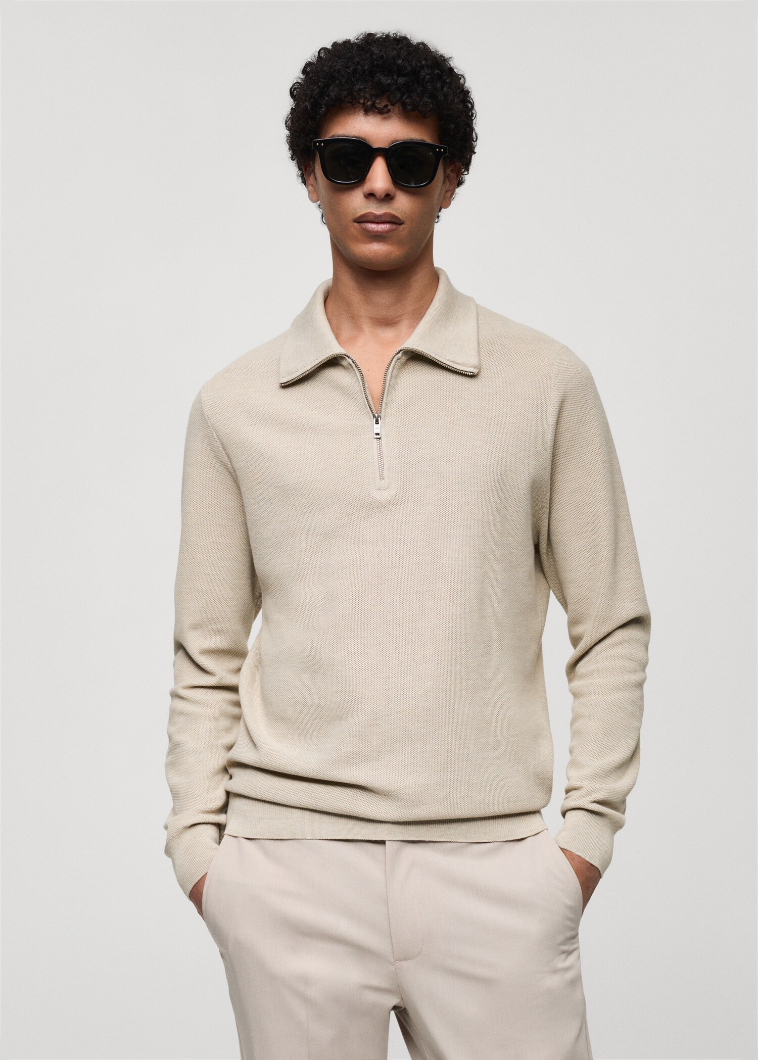 Jersey estructura cuello polo cremallera - Plano medio