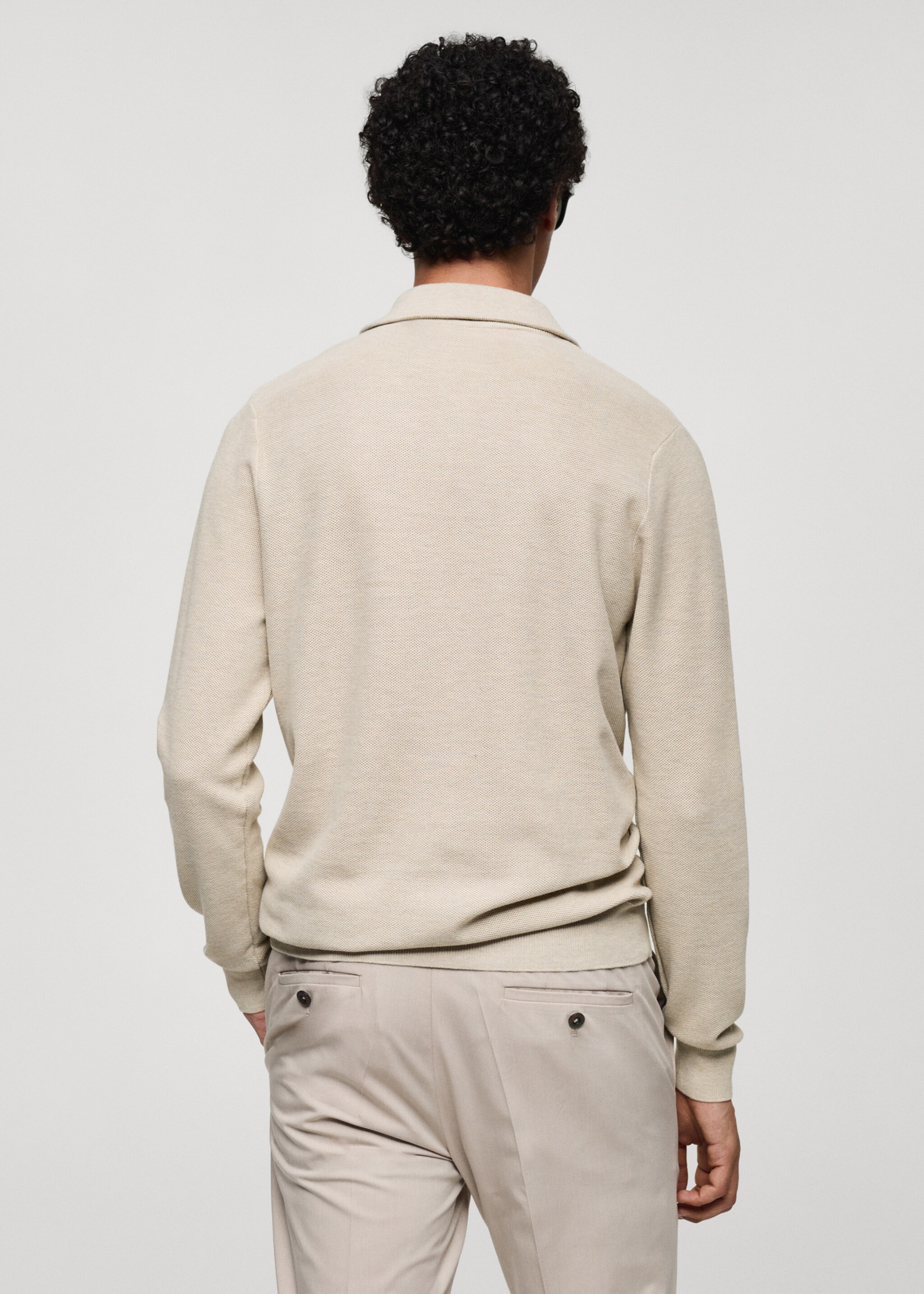 Sweater with polo-neck structure and zip - Reverse of the article, Sand. Ref: 77024448-00.