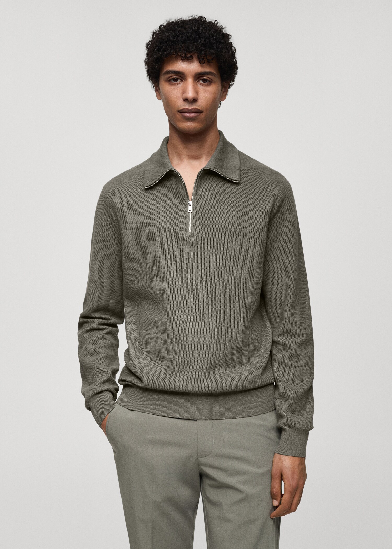 Jersey estructura cuello polo cremallera - Plano medio