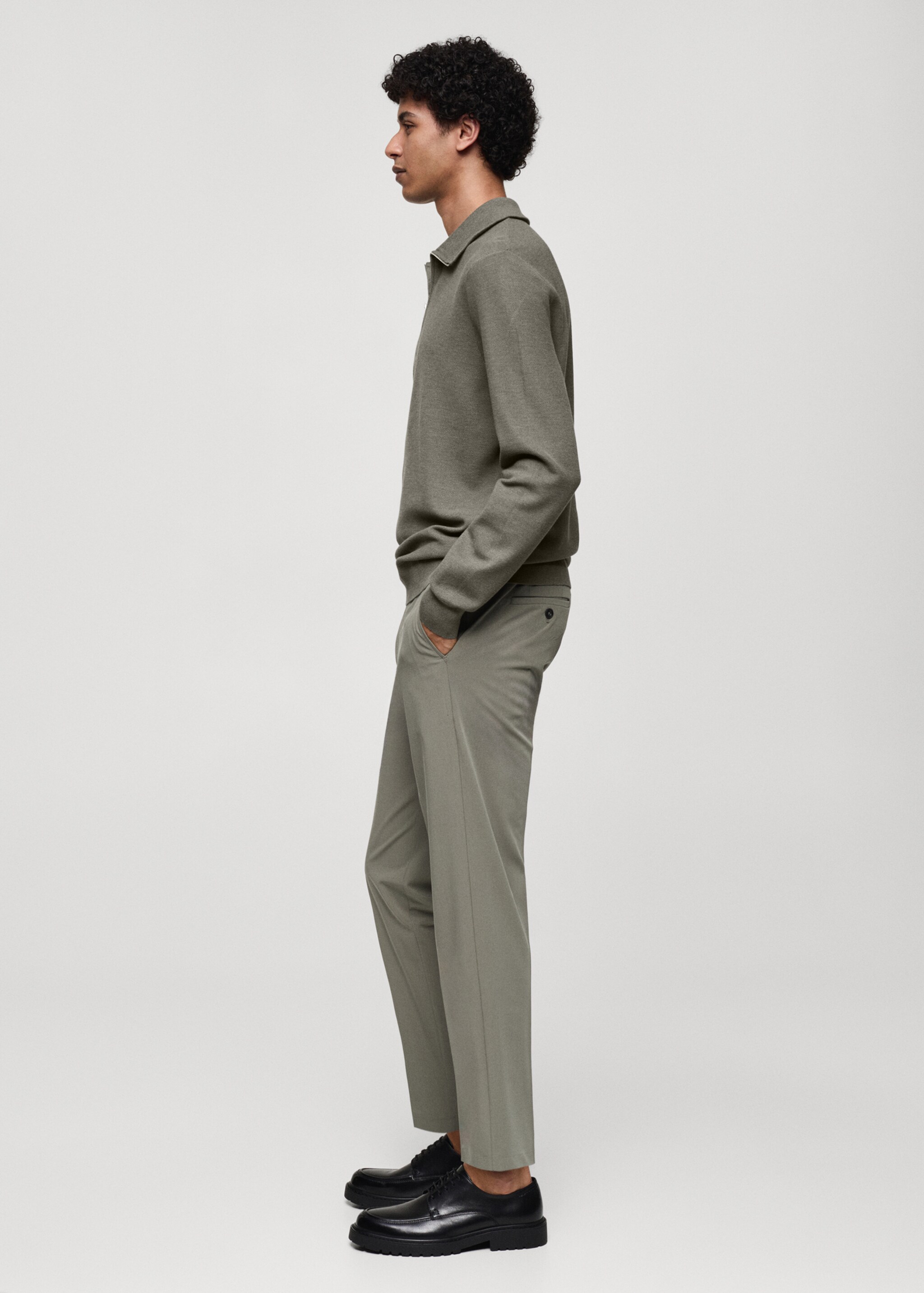 Sweater with polo-neck structure and zip - Details of the article 2, Olive Green. Ref: 77024448-00.