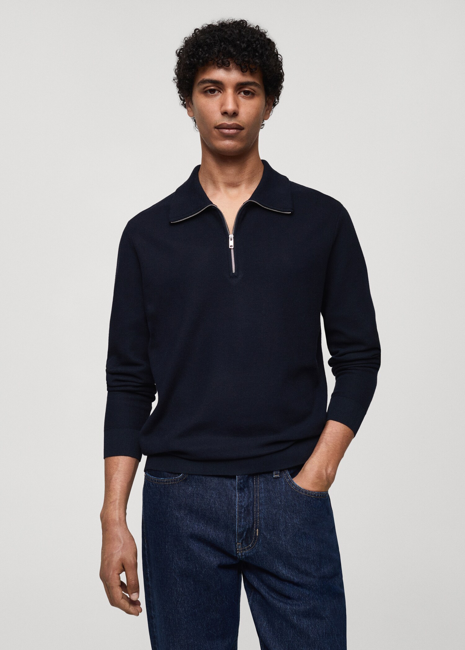 Pullover texture collo polo zip - Piano medio