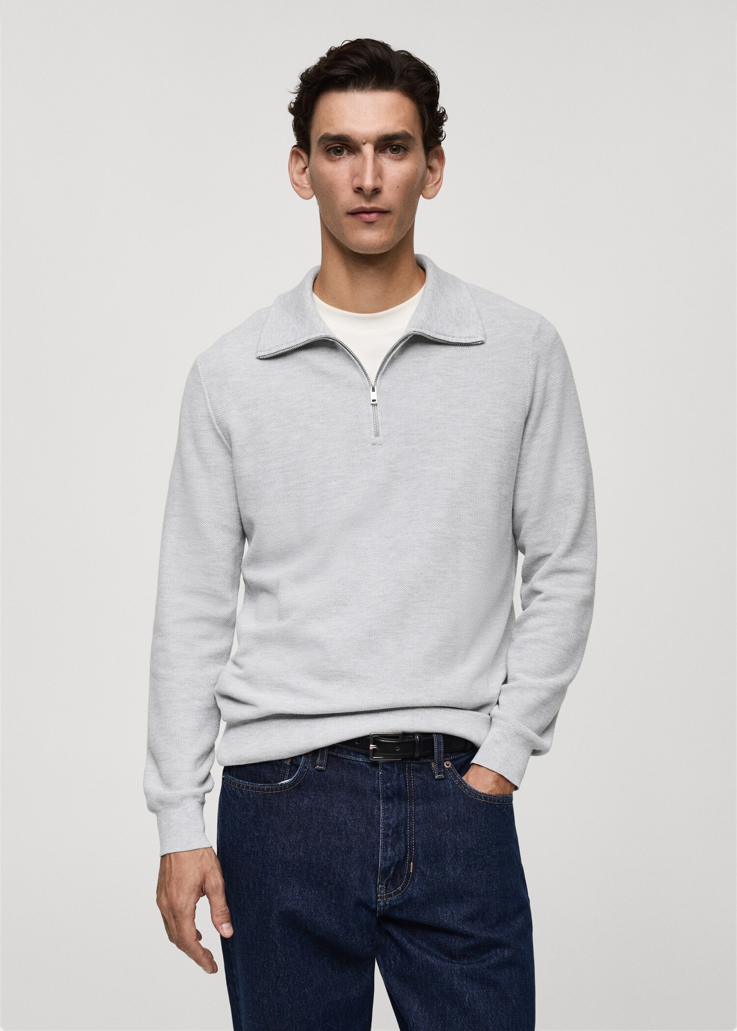 Jersey estructura cuello polo cremallera - Plano medio