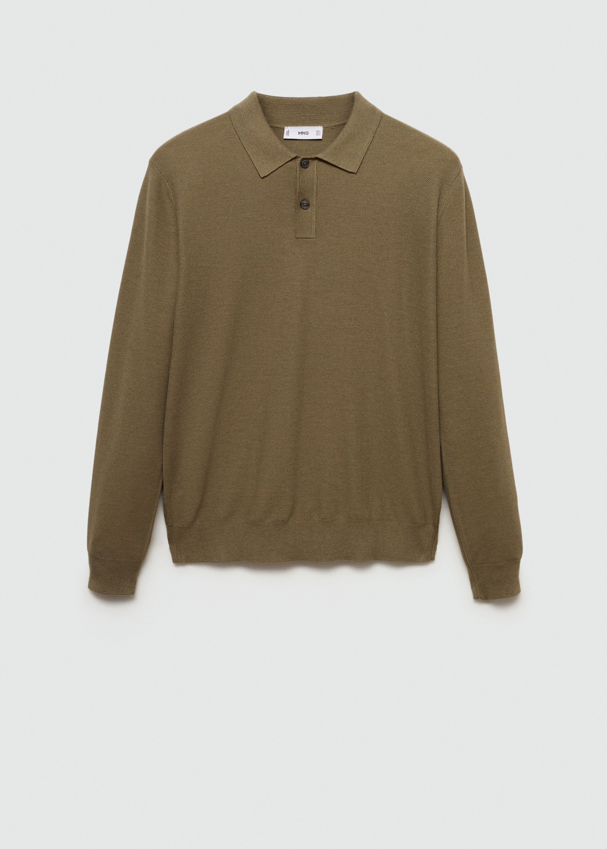 Knitted structured polo sweater - Article without model, Medium Green. Ref: 77024449-00.