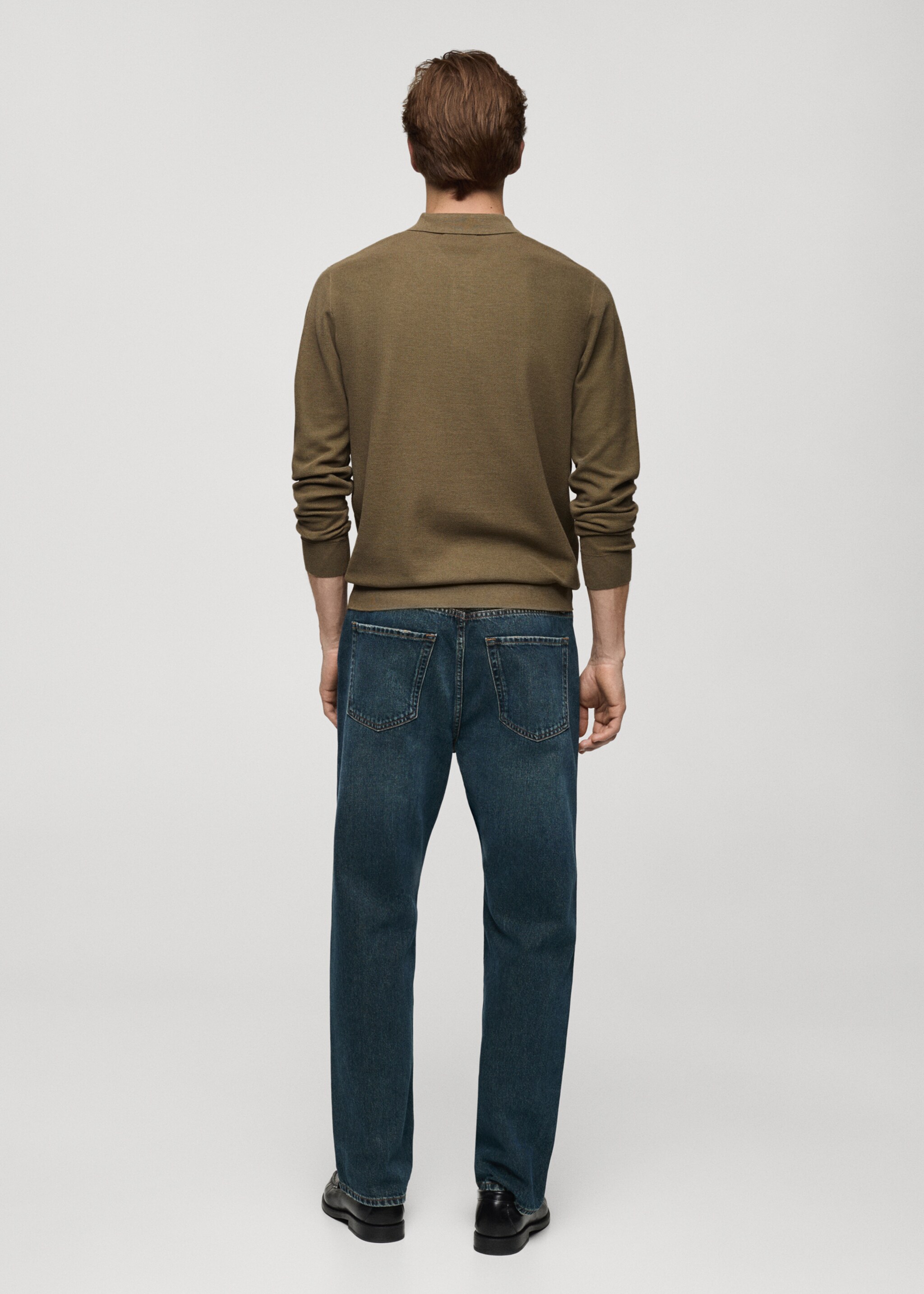 Knitted structured polo sweater - Reverse of the article, Medium Green. Ref: 77024449-00.