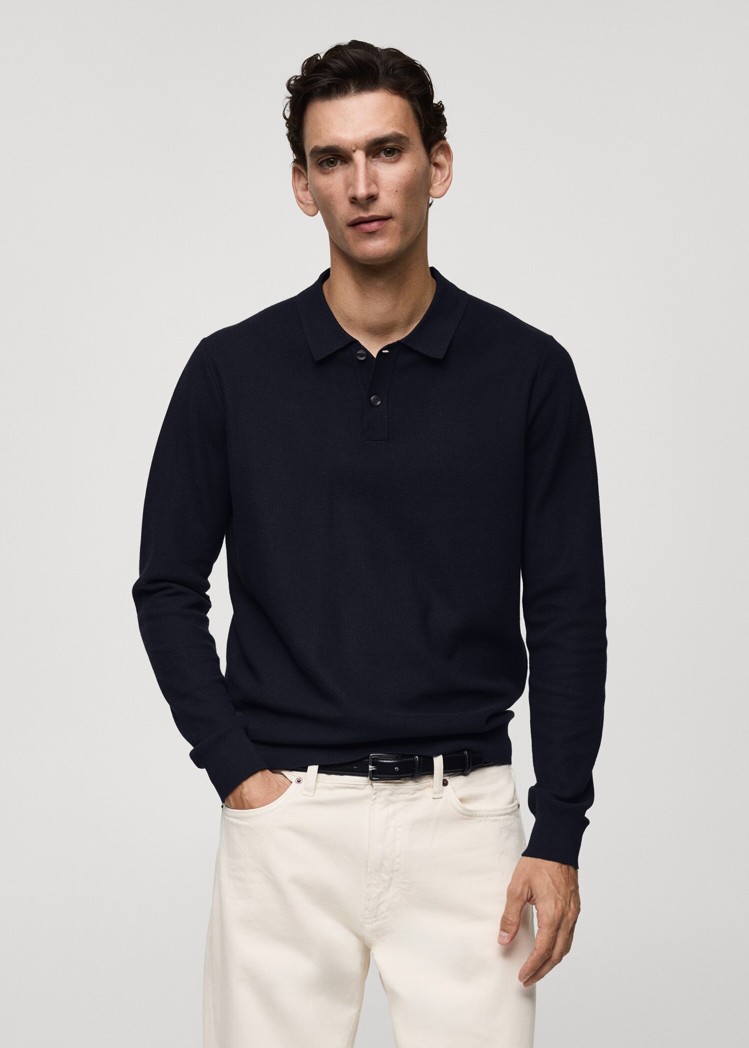 Pulover polo din tricot structurat - Plan mediu