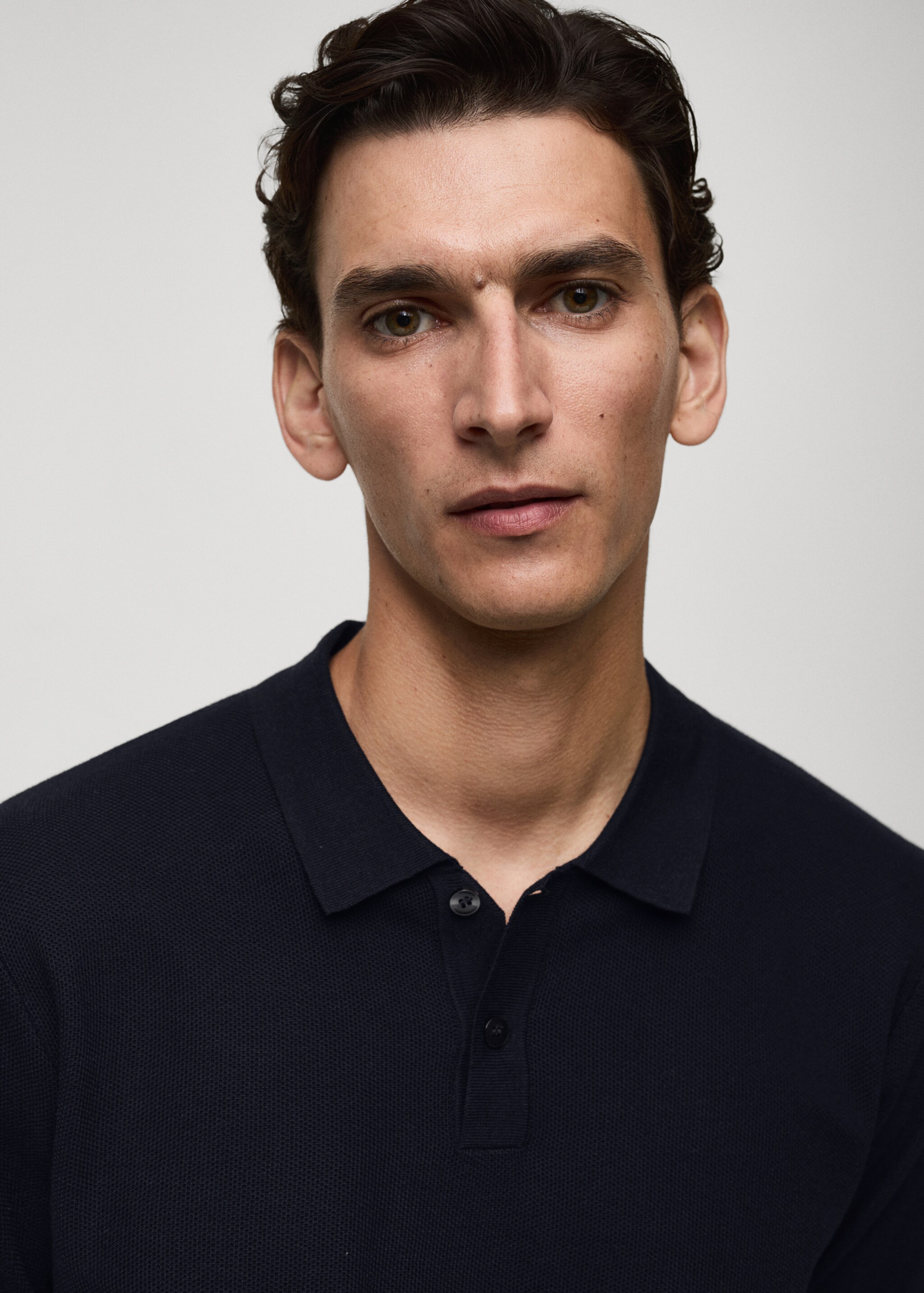 Pull-over polo maille structure - Détail de l'article 1, Bleu marine foncé. Ref: 77024449-00.