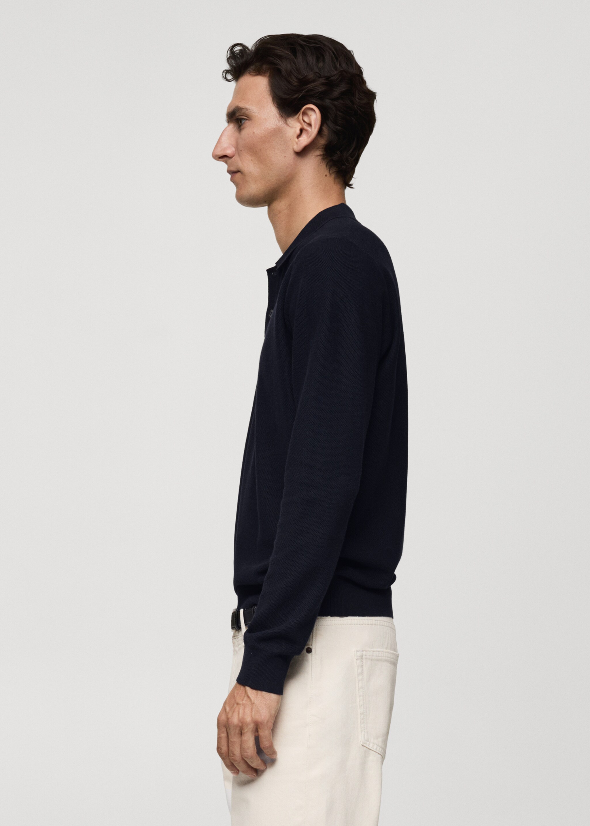 Pull-over polo maille structure - Détail de l'article 2, Bleu marine foncé. Ref: 77024449-00.
