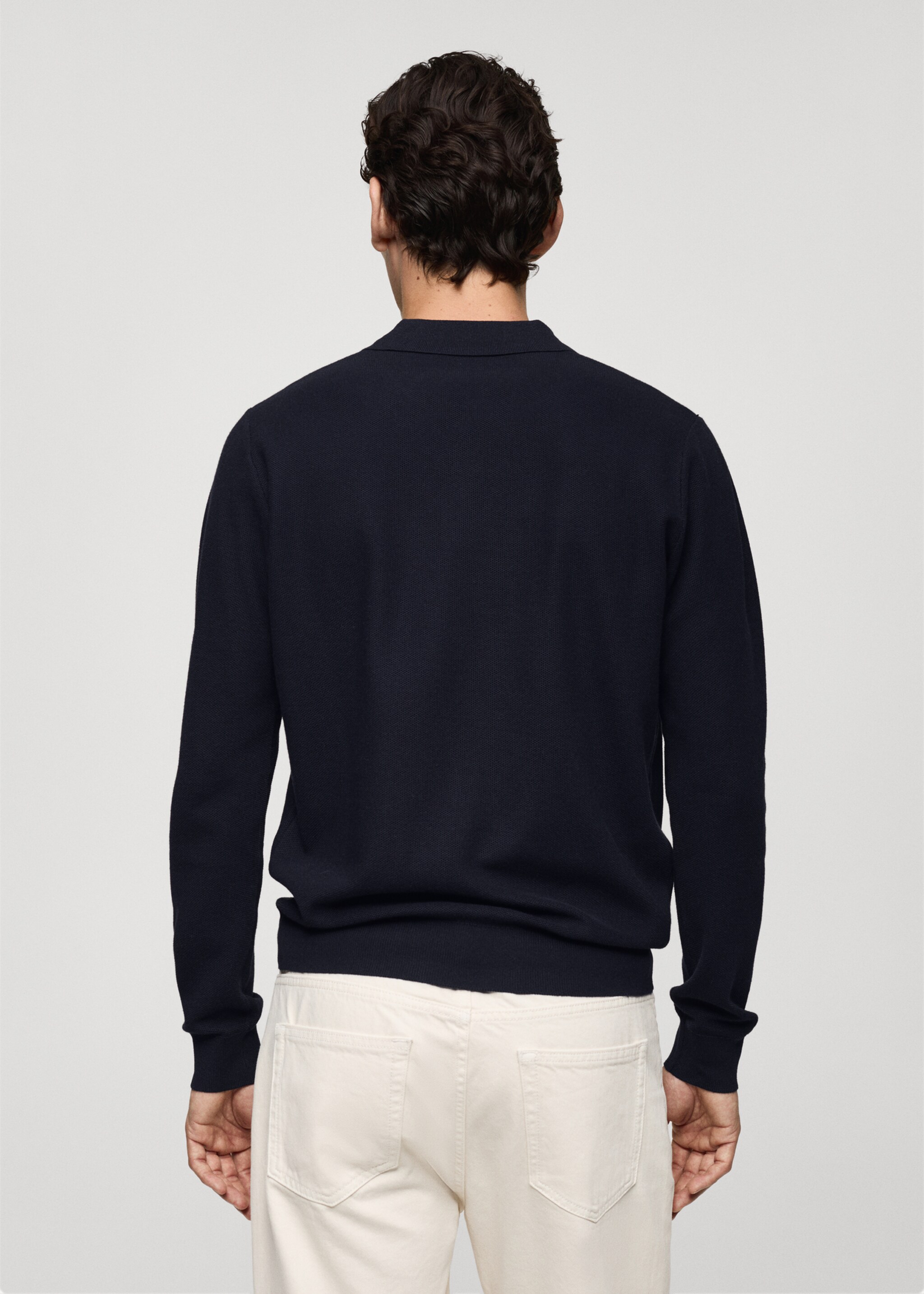 Pull-over polo maille structure - Verso de l’article, Bleu marine foncé. Ref: 77024449-00.