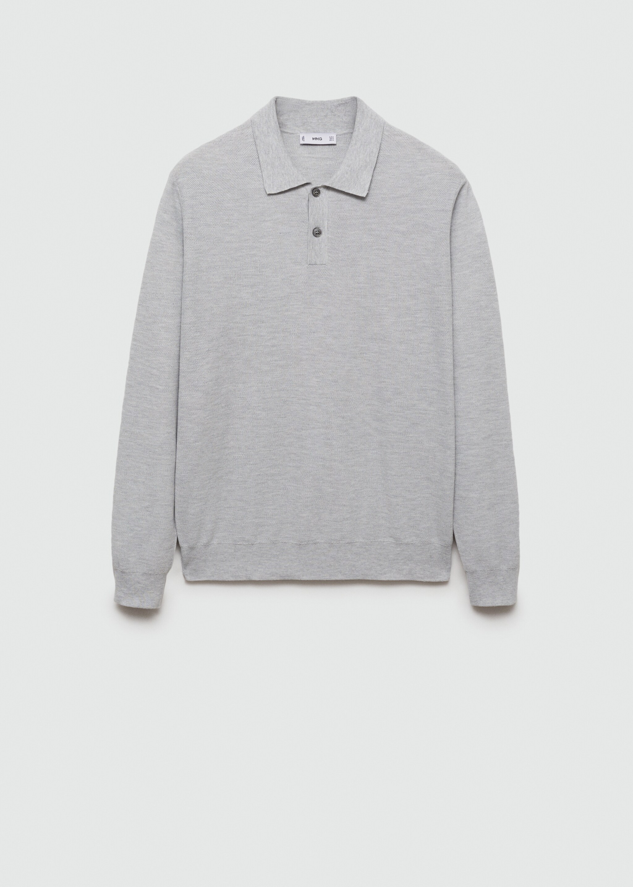 Knitted structured polo sweater - Article without model, Medium Heather Grey. Ref: 77024449-00.