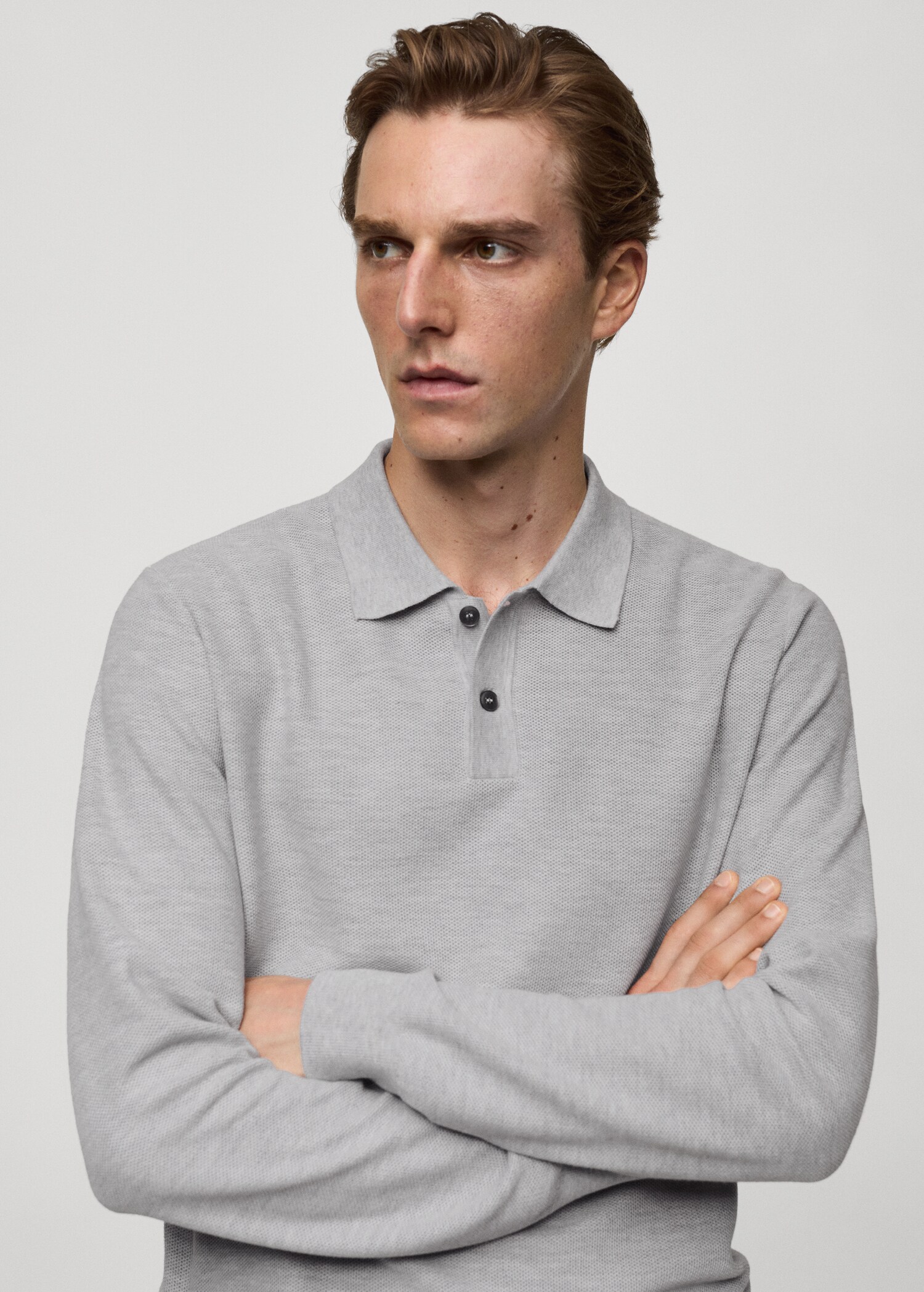 Knitted structured polo sweater - Details of the article 1