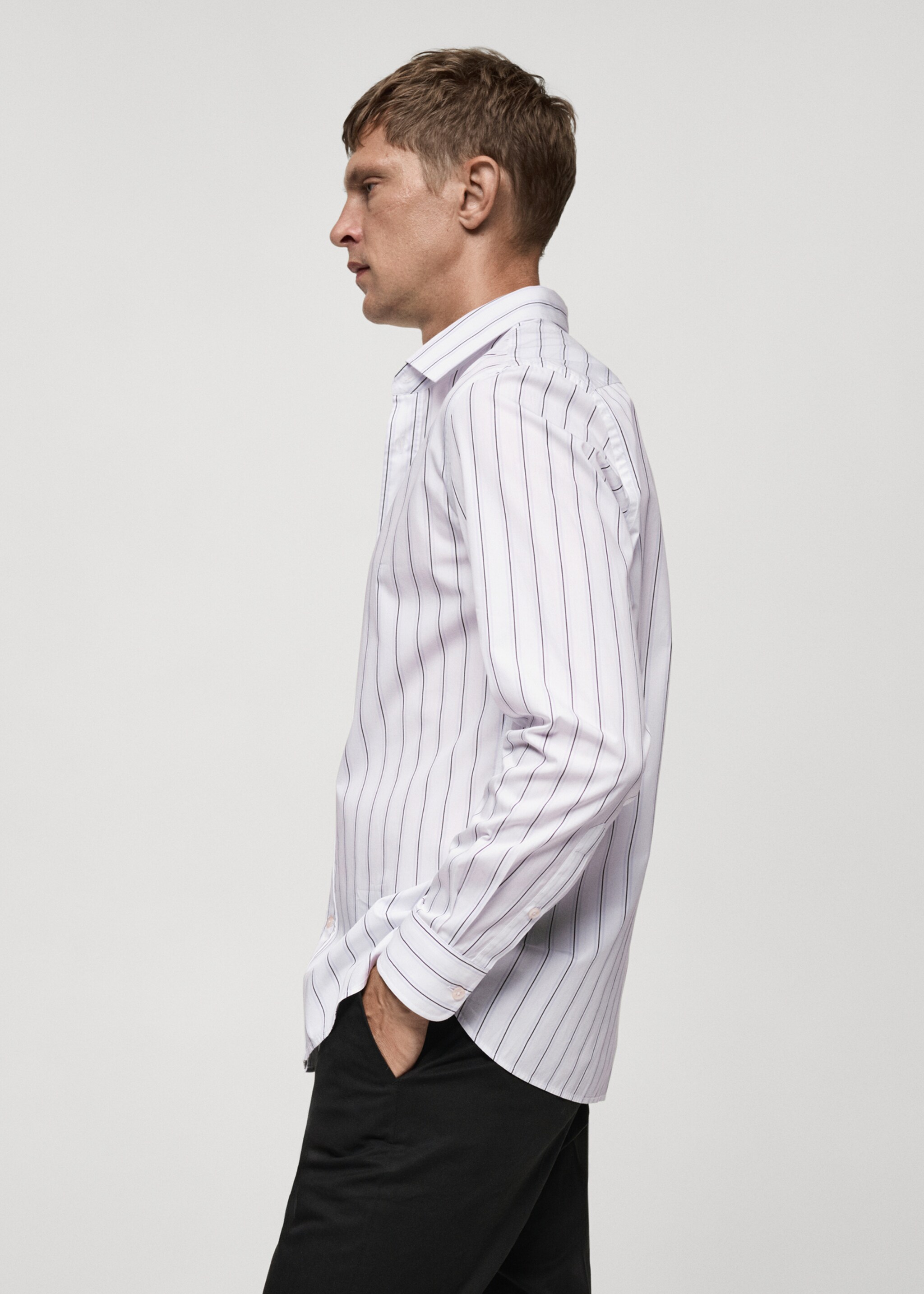 Regular-fit striped cotton shirt - Details of the article 2, Violet. Ref: 77024451-00.