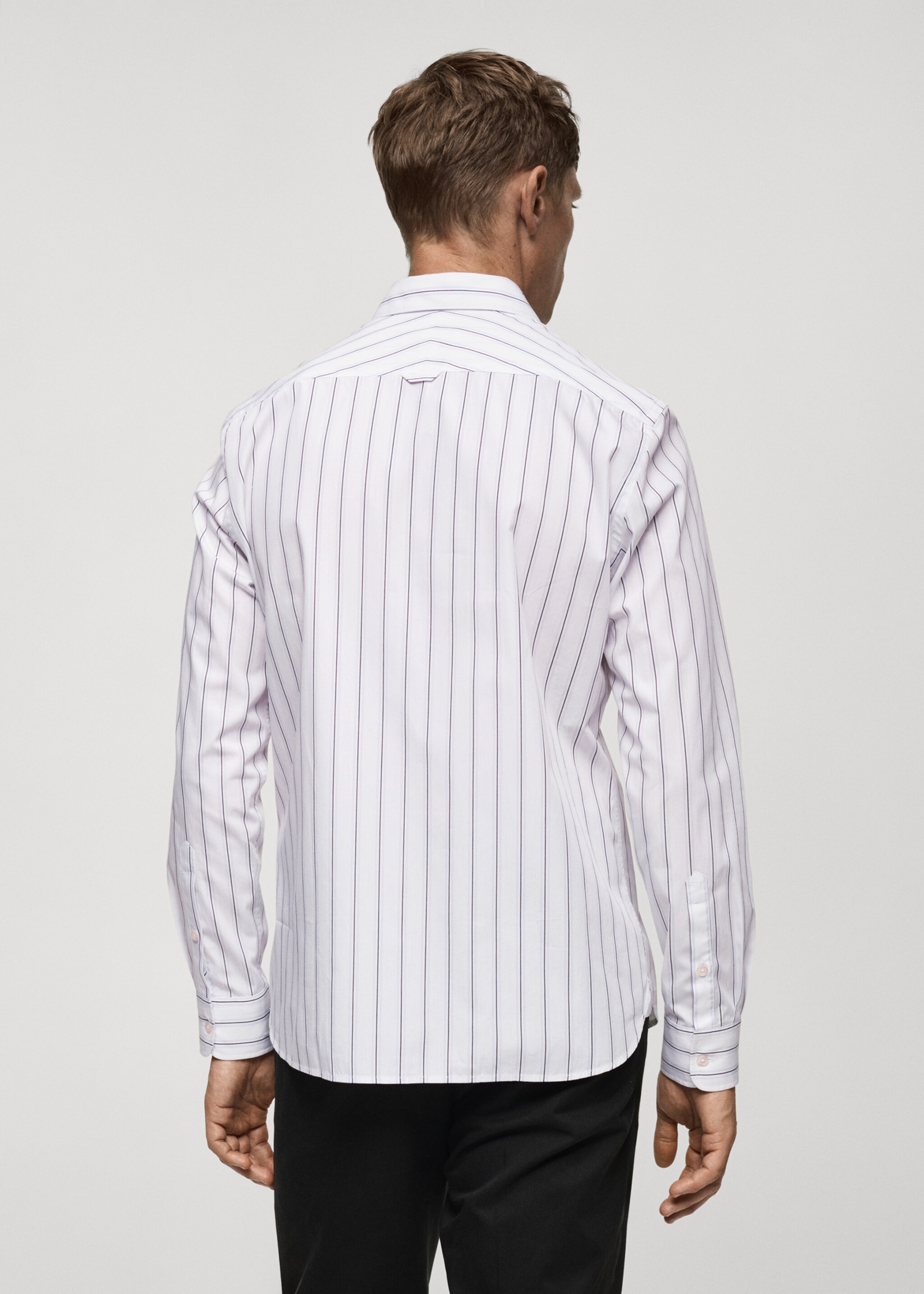 Regular-fit striped cotton shirt - Reverse of the article, Violet. Ref: 77024451-00.