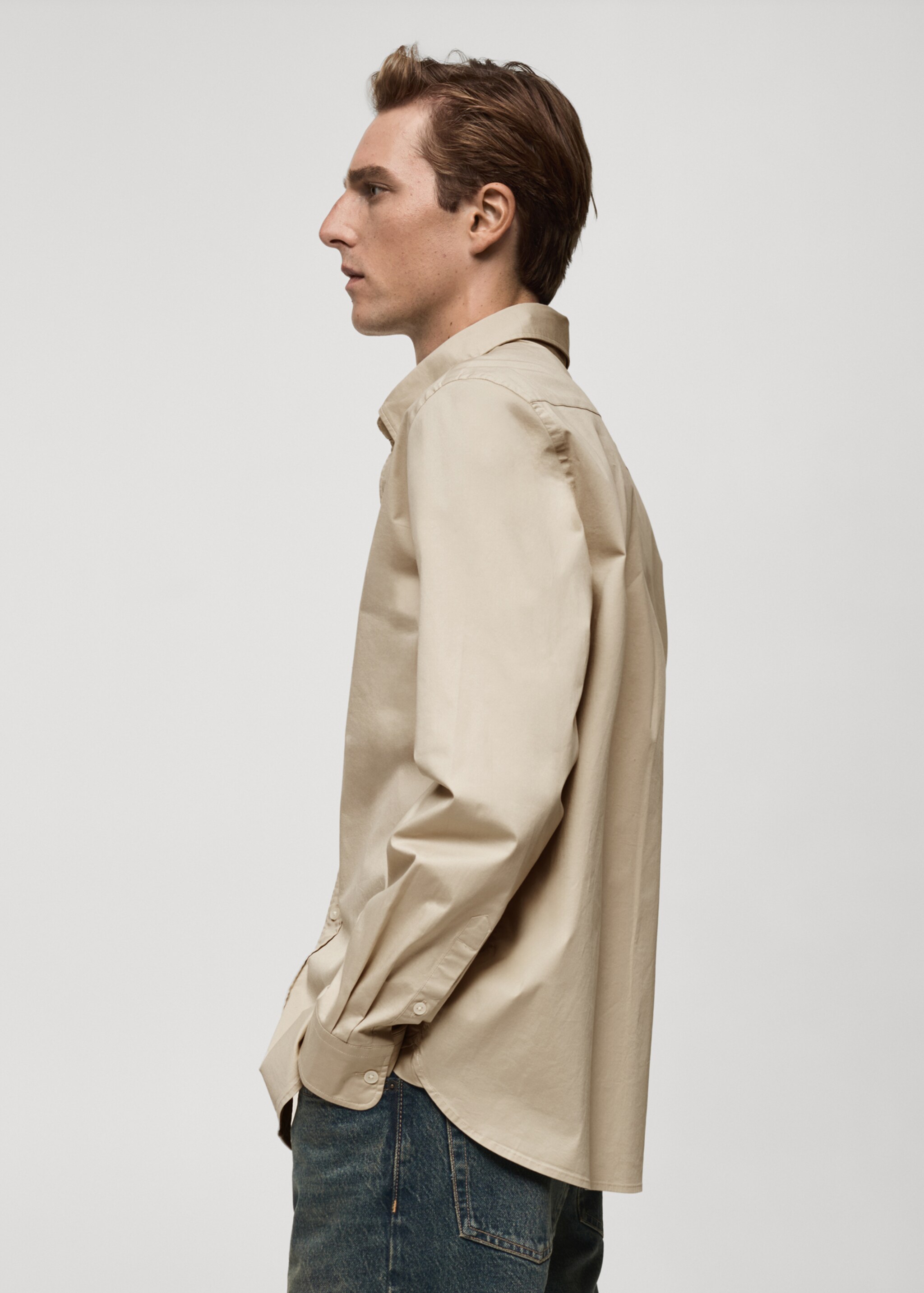 Regular fit cotton shirt - Details of the article 2, Beige. Ref: 77024452-00.