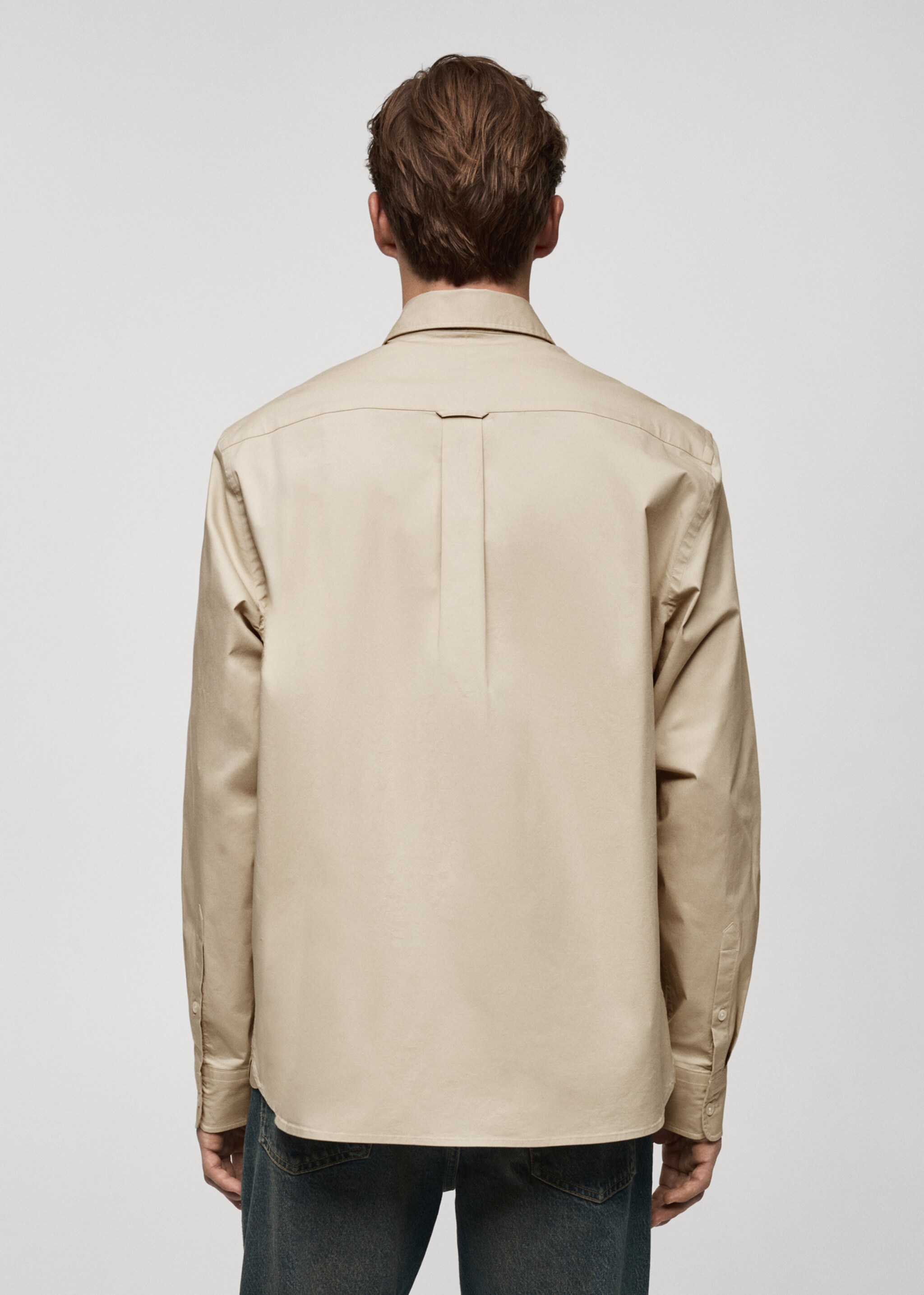Regular fit cotton shirt - Reverse of the article, Beige. Ref: 77024452-00.