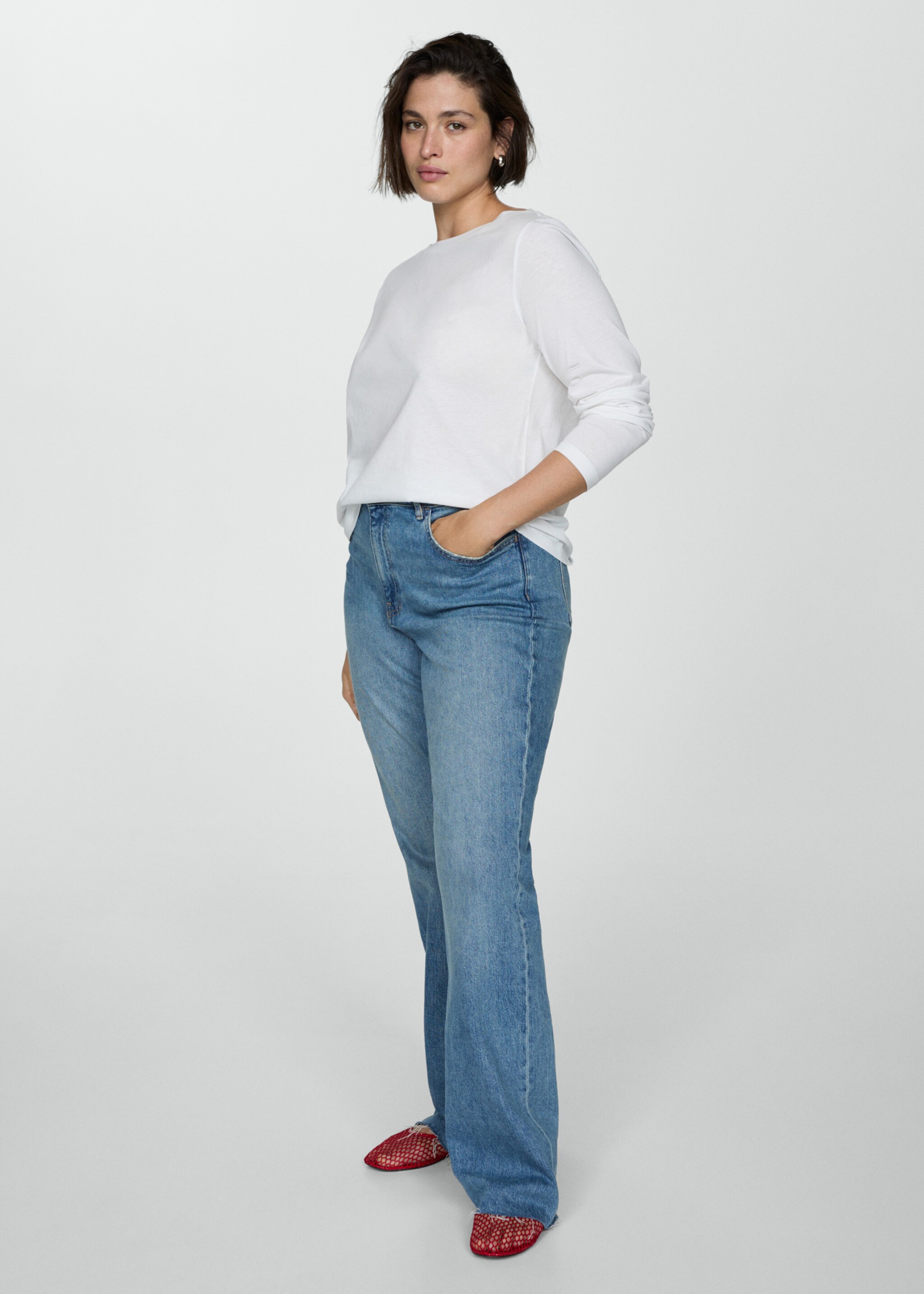 Long-sleeved boat-neck t-shirt - Details of the article 3, White. Ref: 77024761-00.