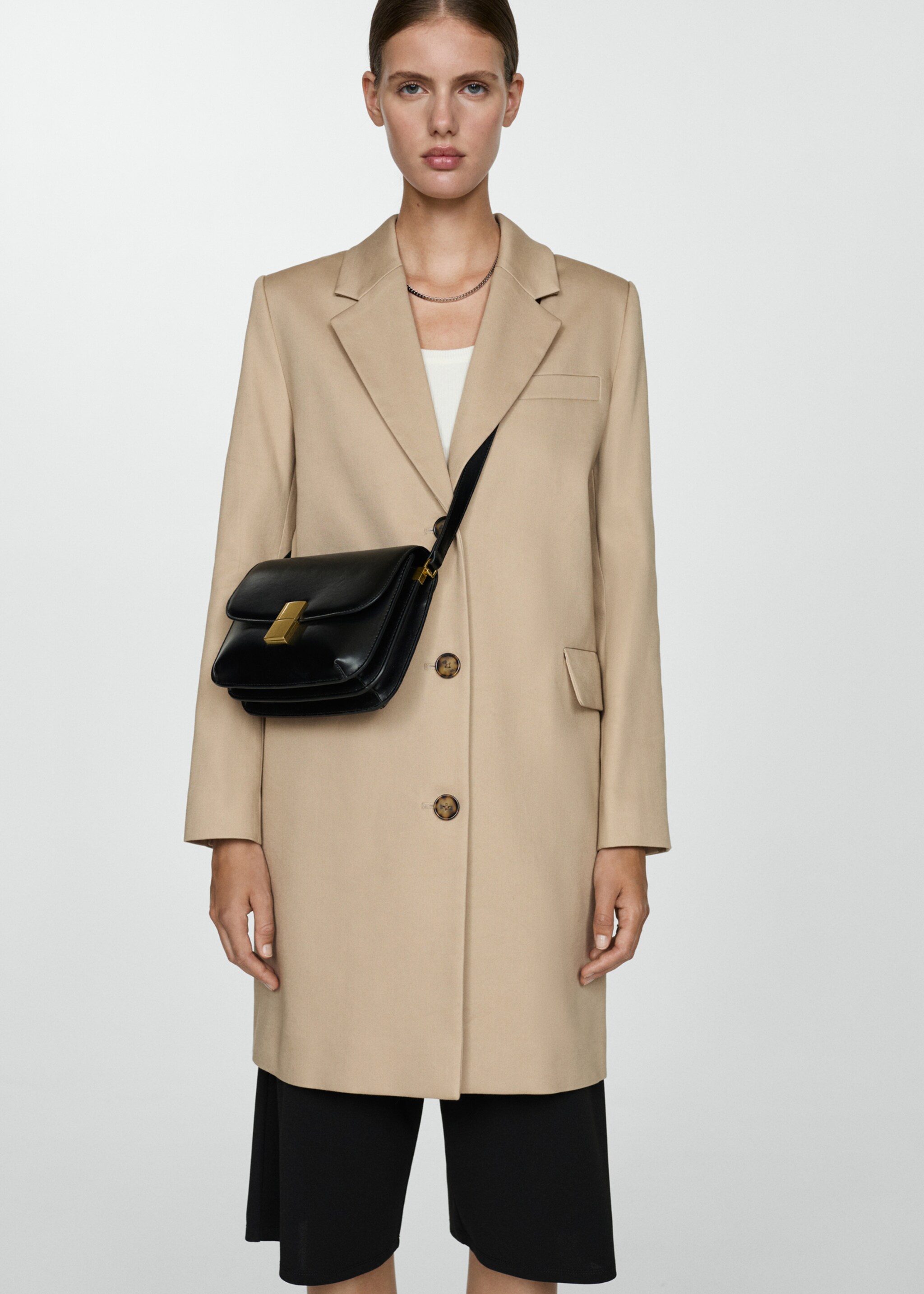 Straight cotton midi coat - Medium plane, Beige. Ref: 77024764-00.