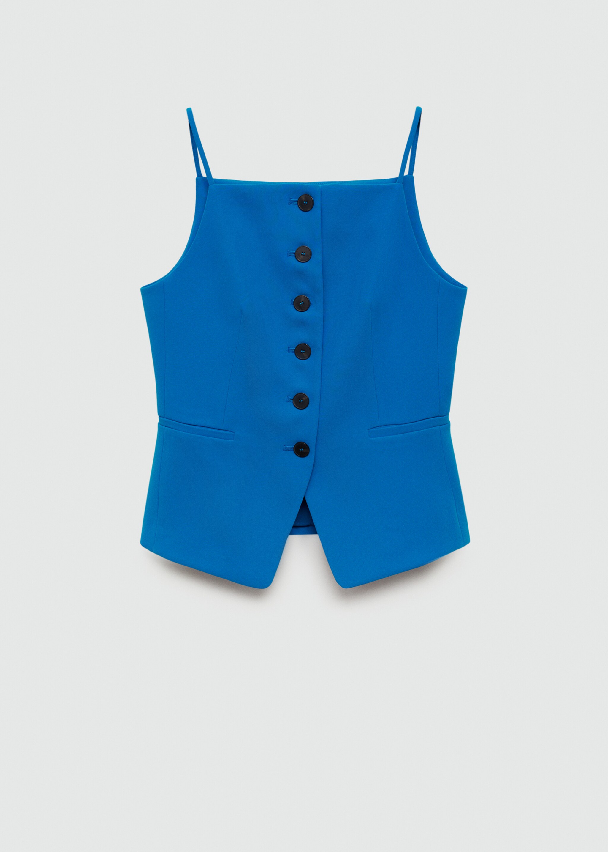 Vestă cu guler halter și nasturi - Articol fără model, Albastru. Ref: 77024767-00.