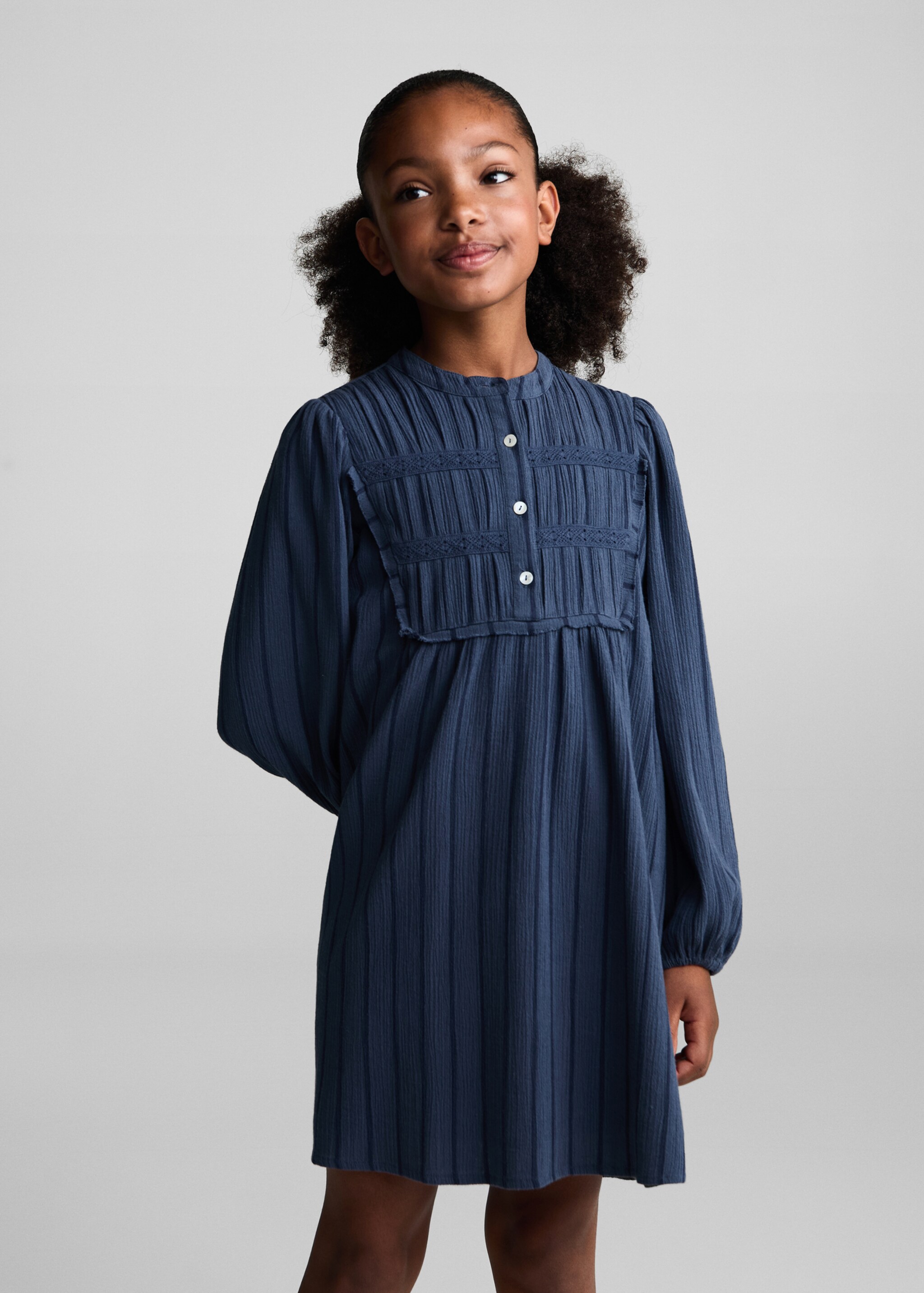 Robe coton manches bouffantes - Plan moyen, Bleu pétrole. Ref: 77024789-00.
