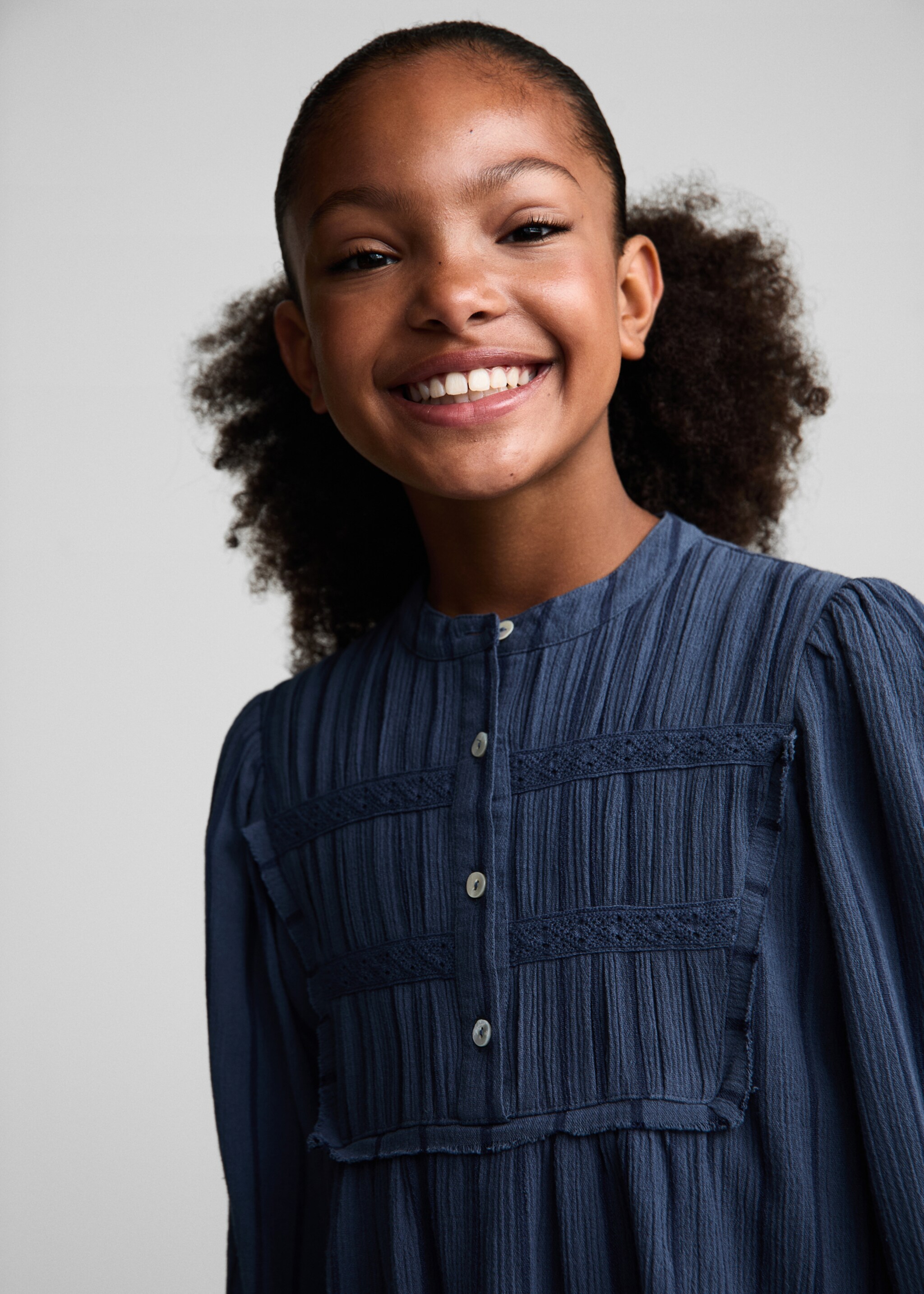 Robe coton manches bouffantes - Détail de l'article 1, Bleu pétrole. Ref: 77024789-00.