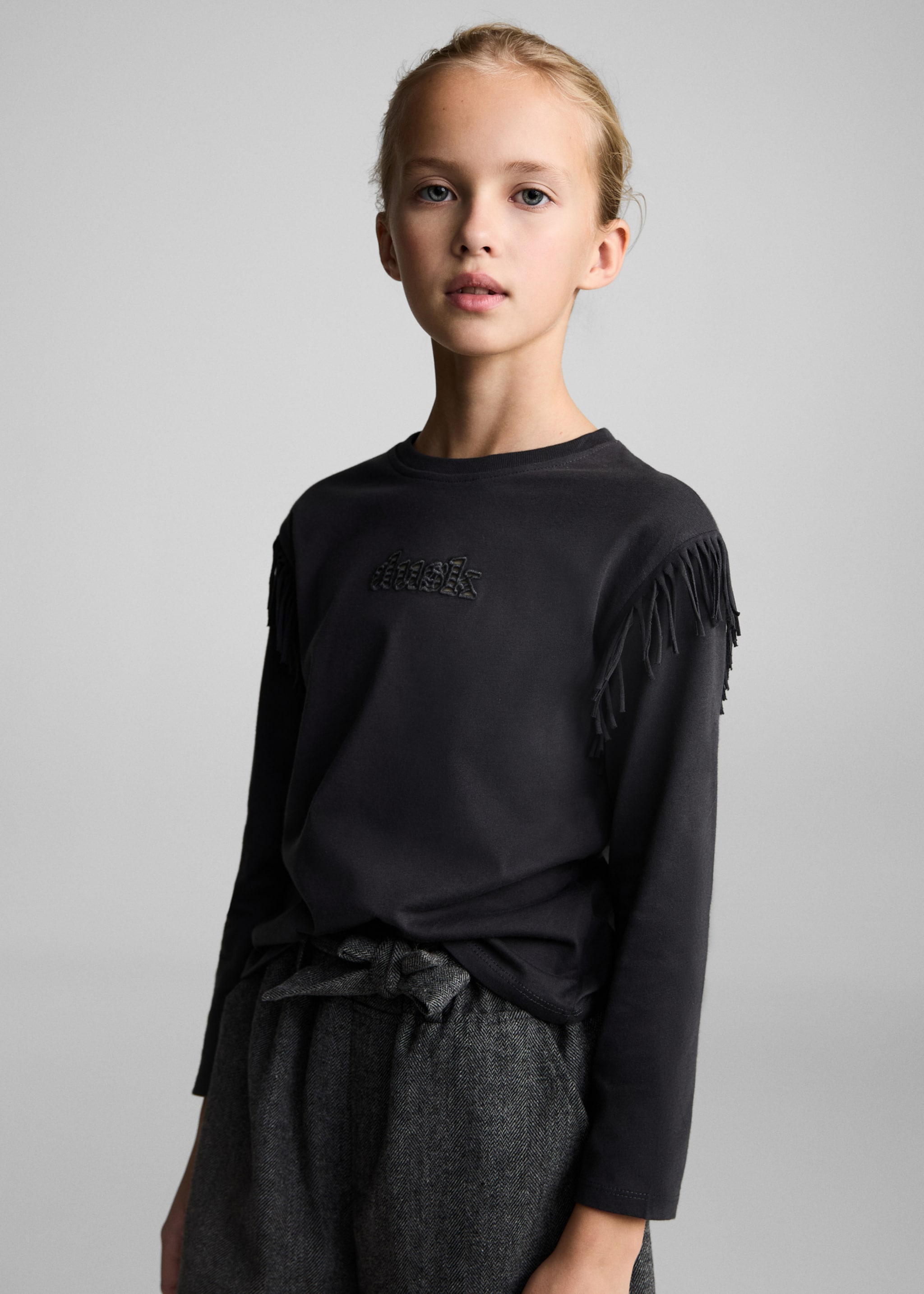 Fringe embroidery T-shirt - Medium plane, Charcoal. Ref: 77024799-00.