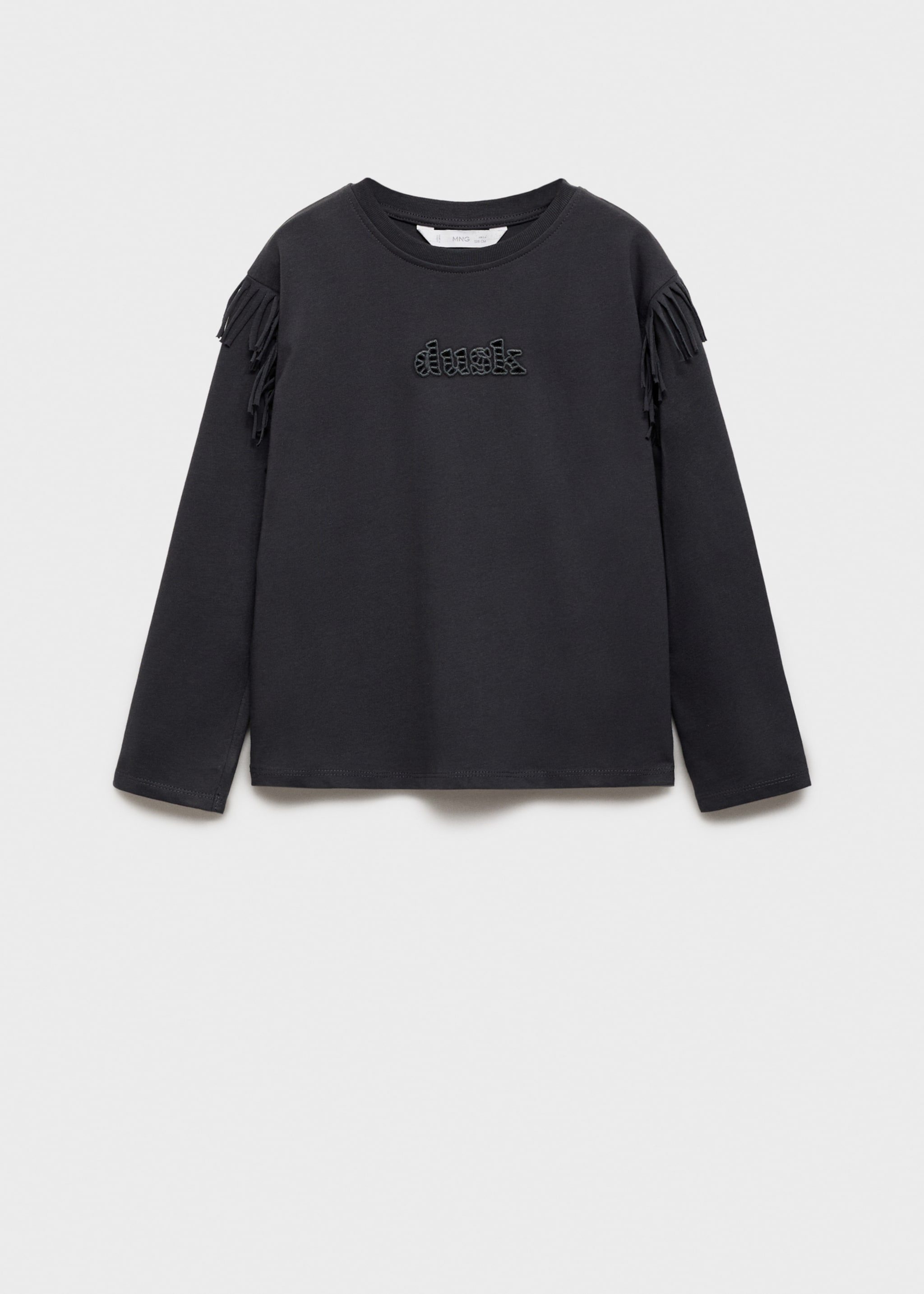 Fringe embroidery T-shirt - Article without model, Charcoal. Ref: 77024799-00.
