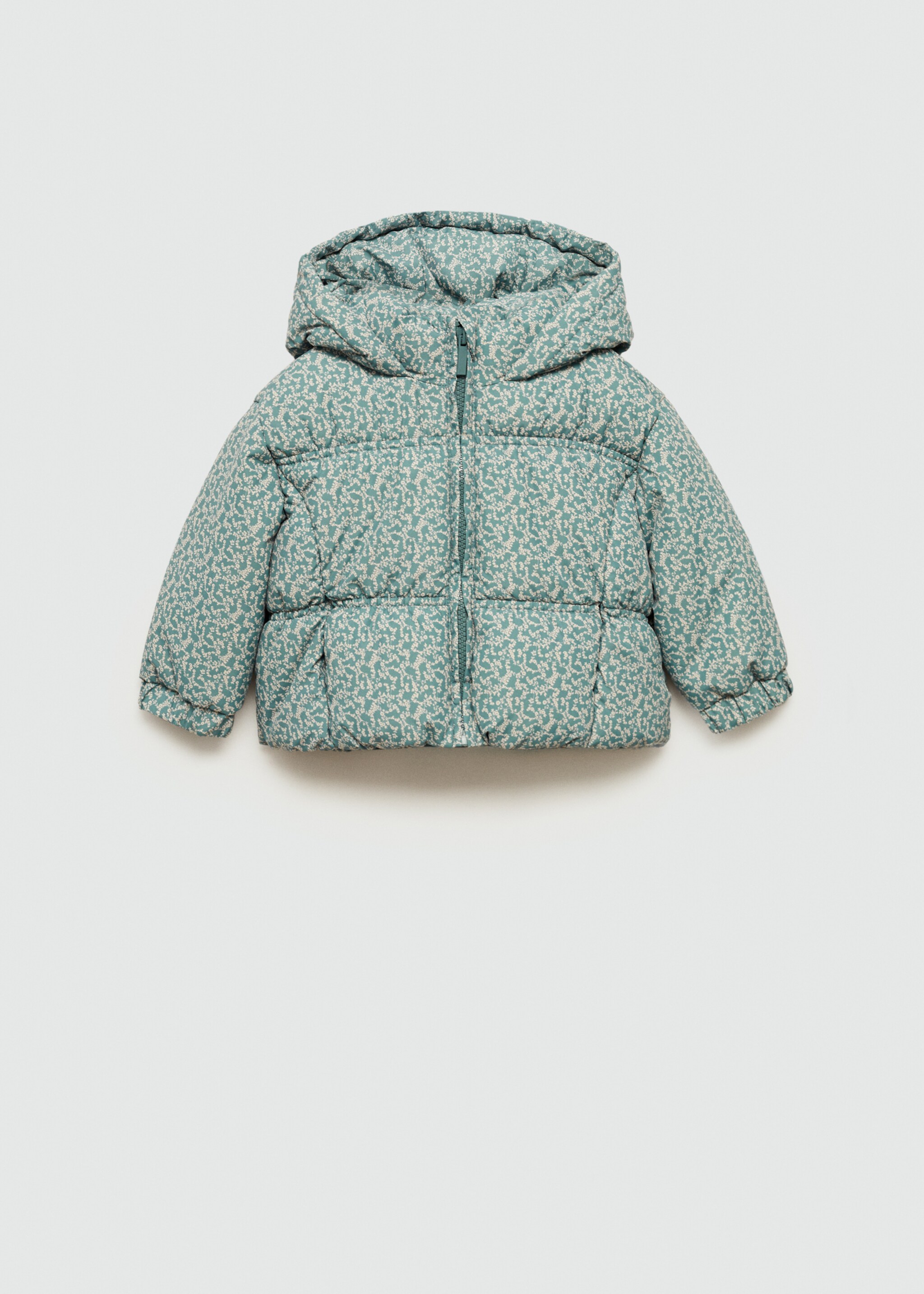 Flowers print quilted anorak - Article without model, Pastel Green. Ref: 77025150-00.