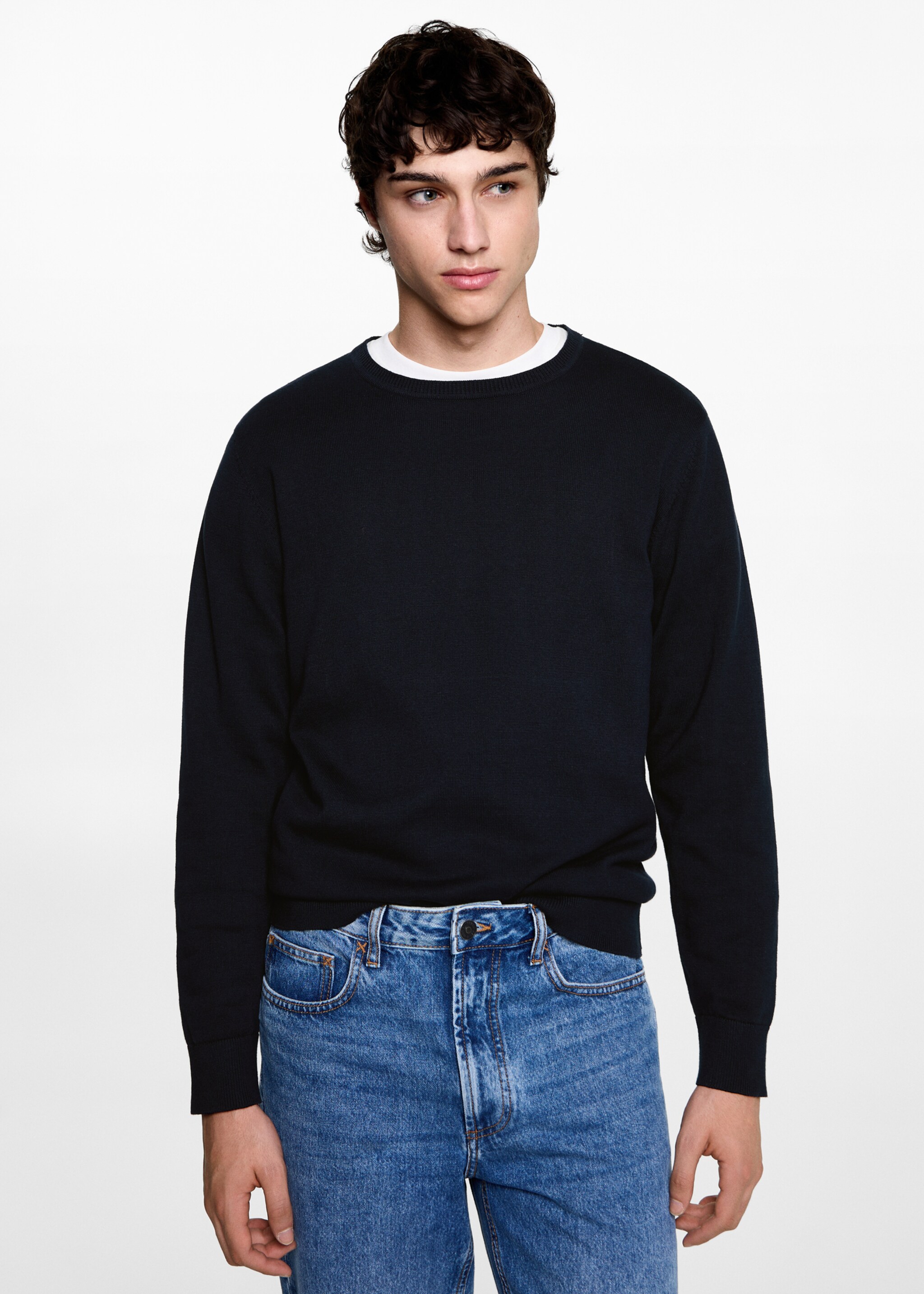 Pull-over maille col rond - Plan moyen, Bleu marine foncé. Ref: 77025634-00.