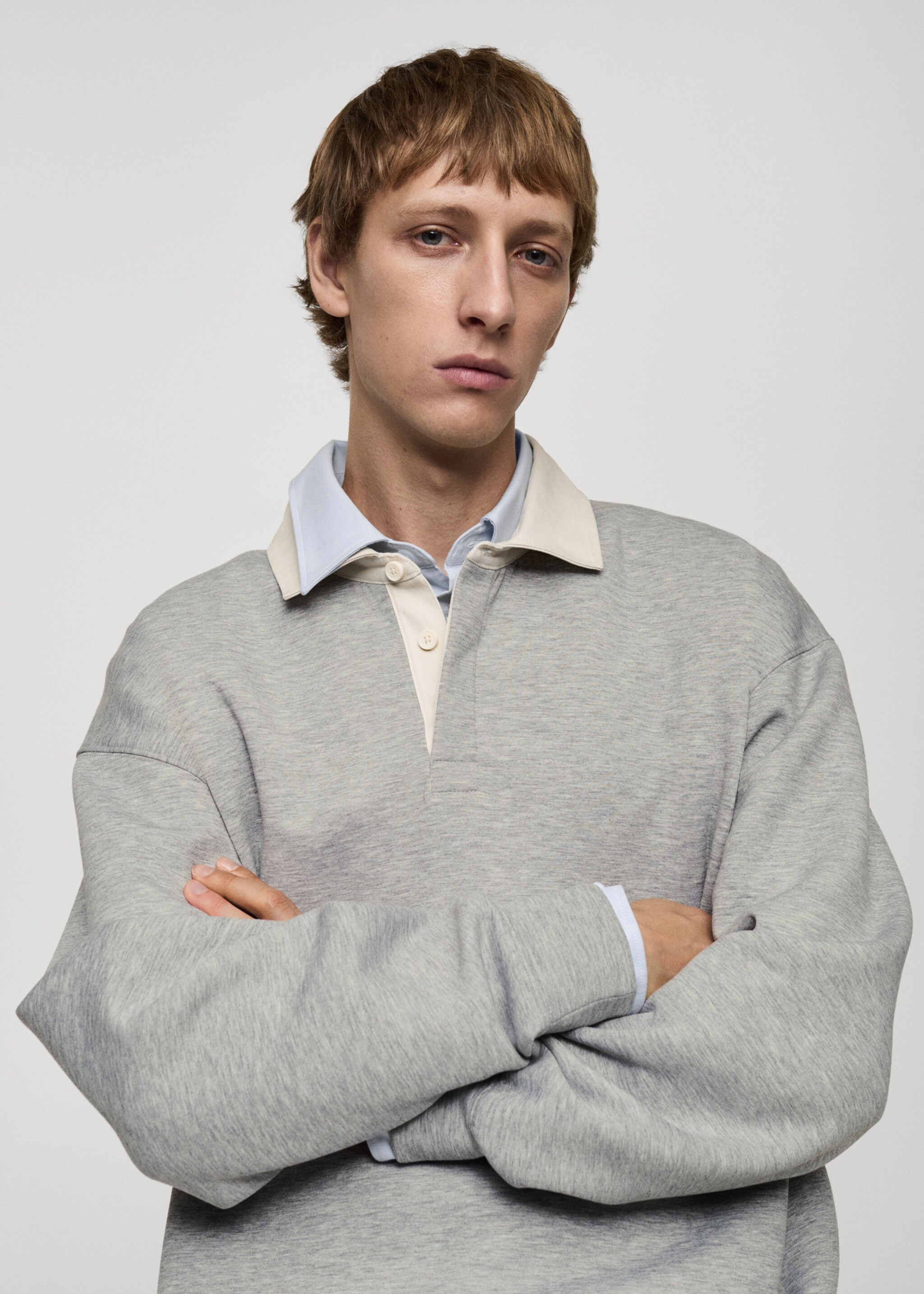 Sudadera polo relaxed fit - Detalle del artículo 1, Gris medio vigoré. Ref: 77025640-00.
