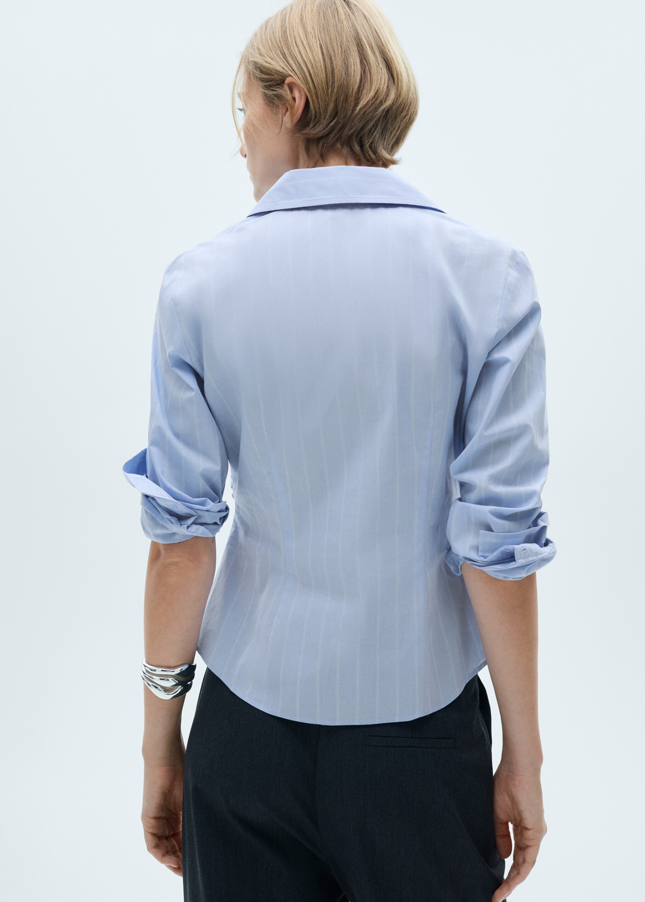 Gathered details cotton shirt - Reverse of the article, Sky Blue. Ref: 77025648-00.