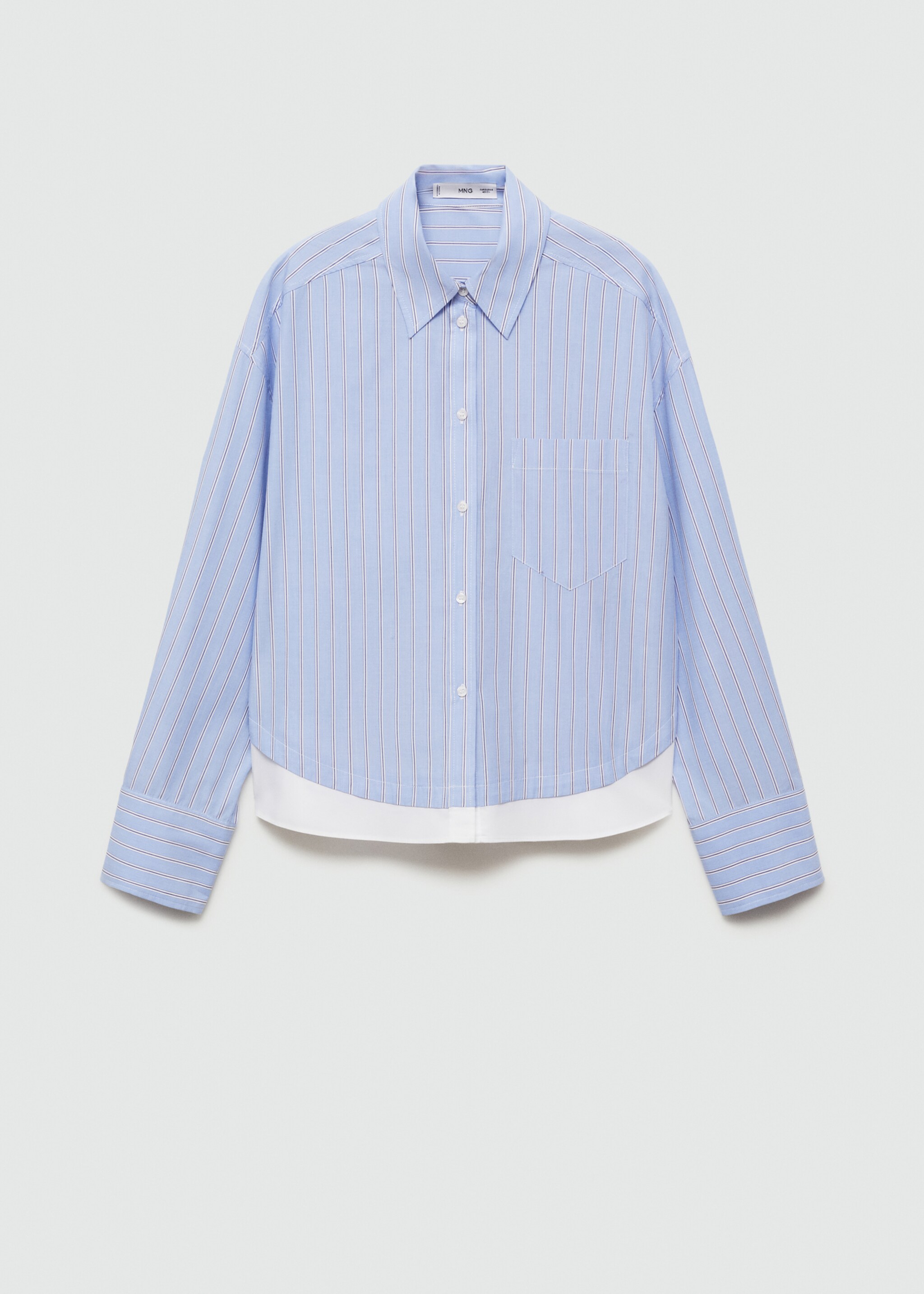 Shirt with contrasting stripes - Article without model, Sky Blue. Ref: 77025650-00.