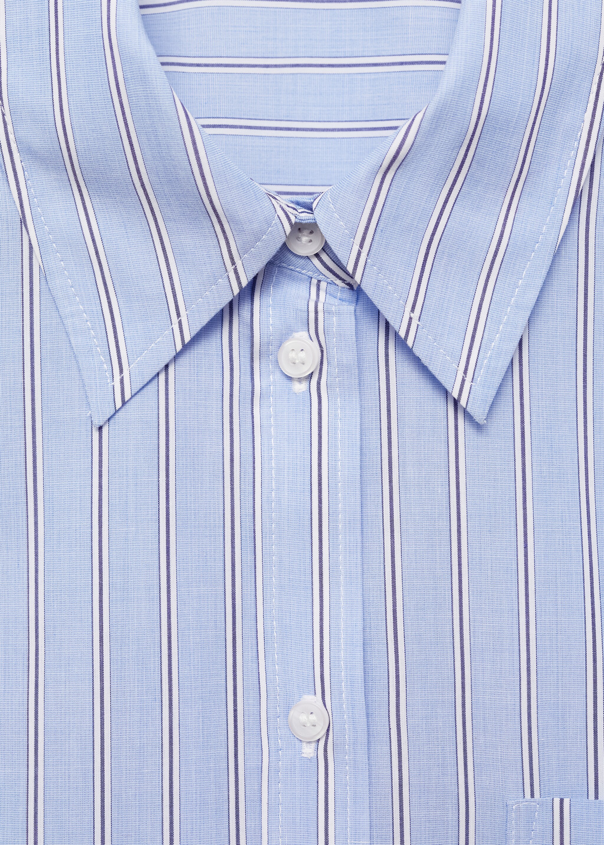 Shirt with contrasting stripes - Details of the article 8, Sky Blue. Ref: 77025650-00.