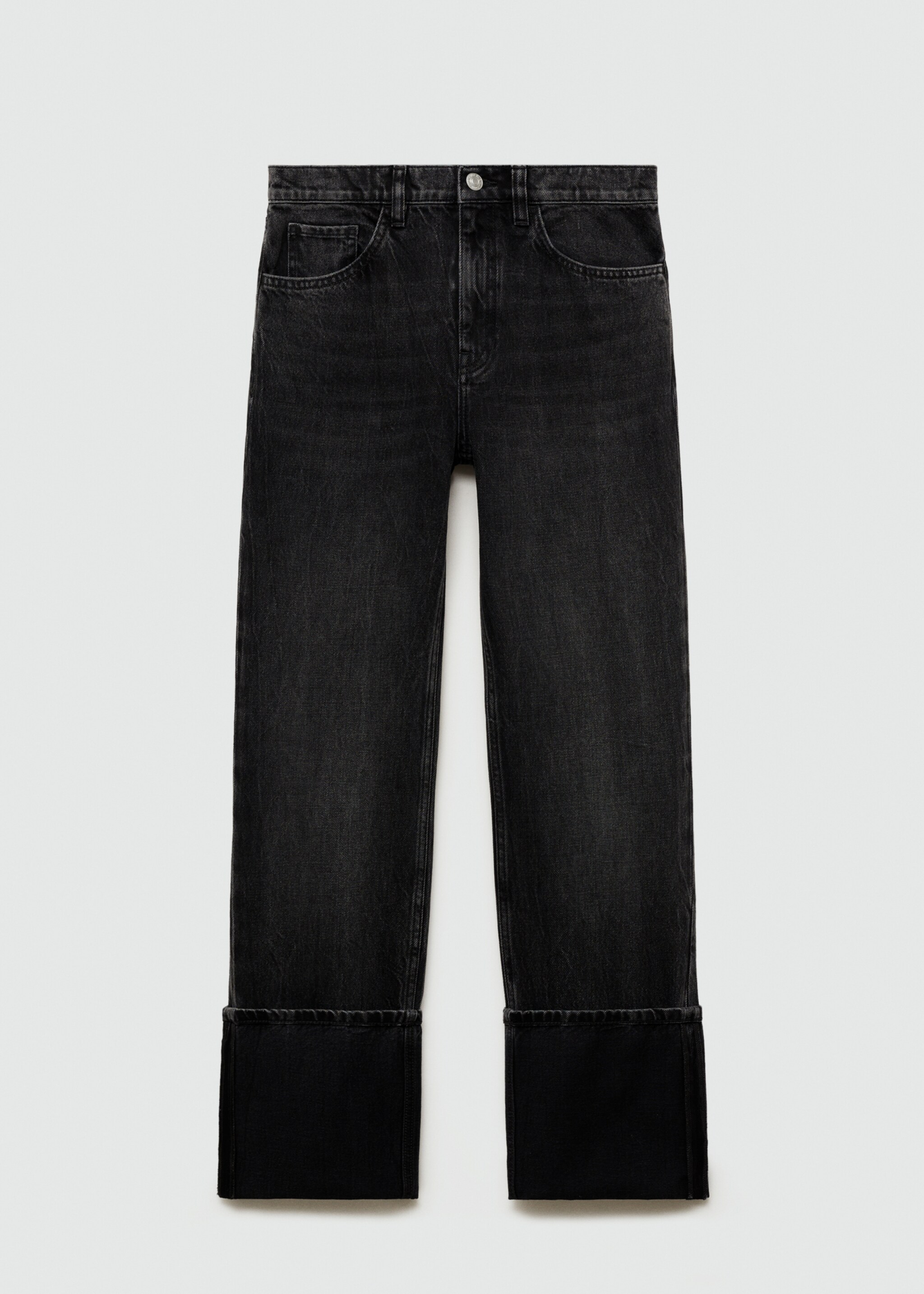 Turned-up straight jeans - Article without model, Black denim. Ref: 77025654-00.