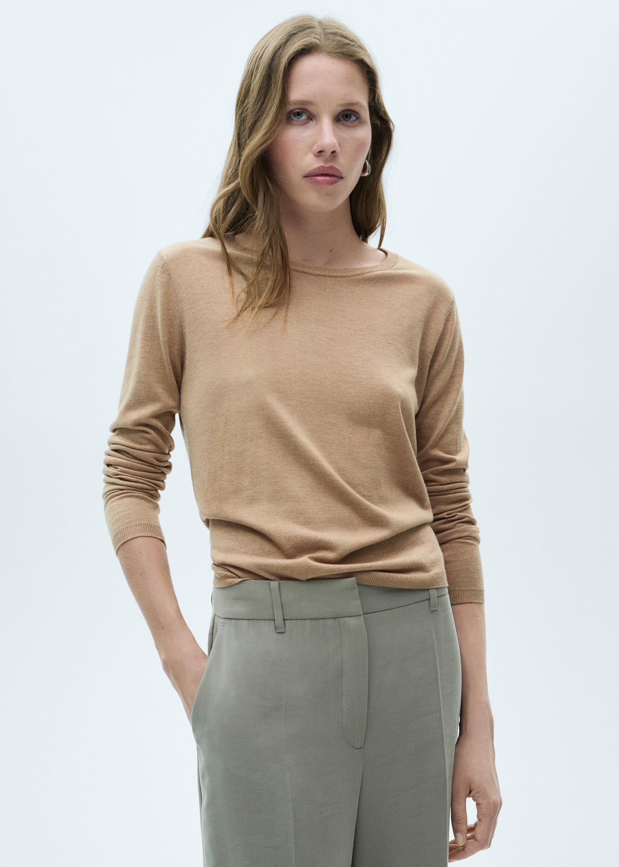 Fine-knit crew-neck sweater - Medium plane, Medium Brown. Ref: 77025656-00.