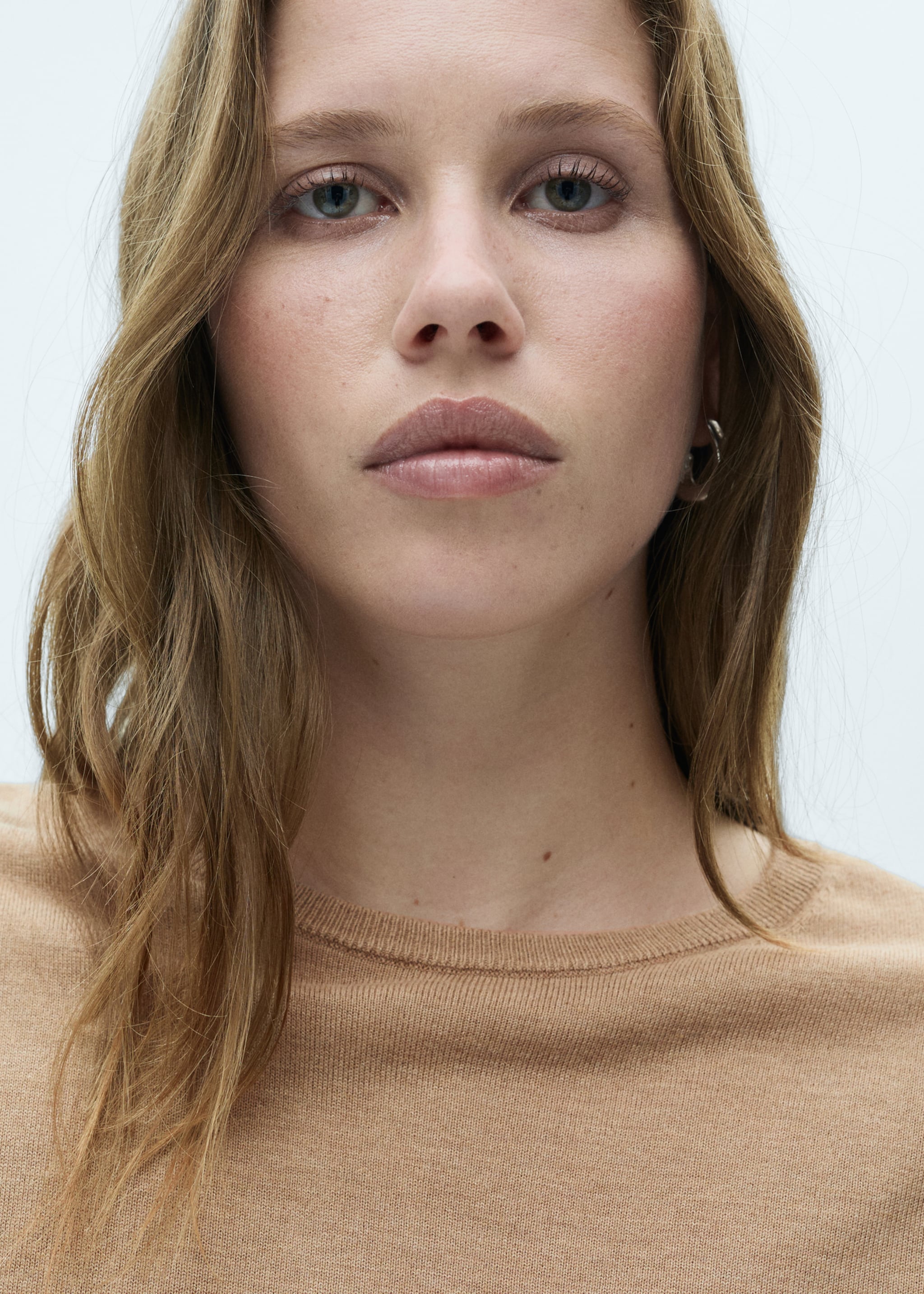 Fine-knit crew-neck sweater - Details of the article 1, Medium Brown. Ref: 77025656-00.