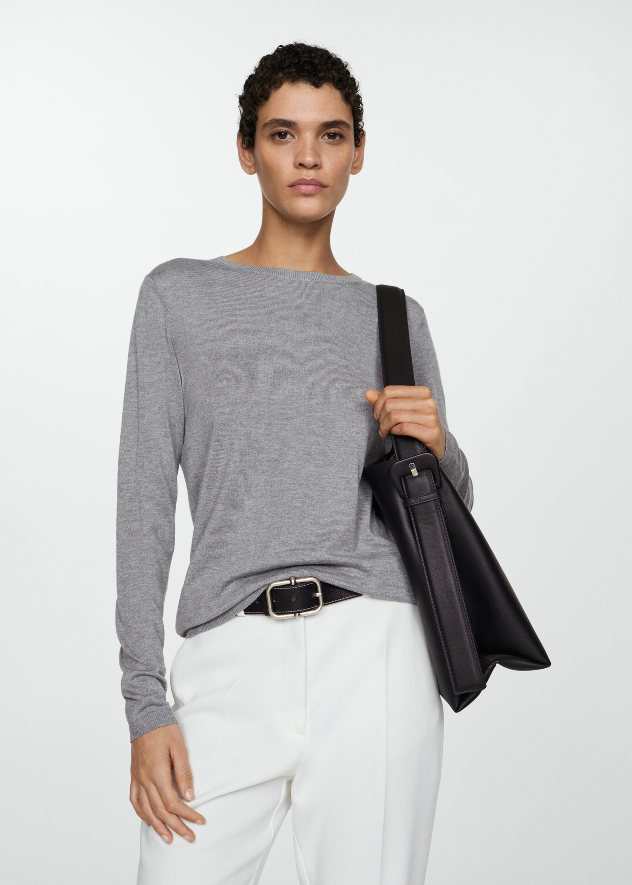 Fine-knit crew-neck sweater - Medium plane, Light Heather Grey. Ref: 77025656-00.