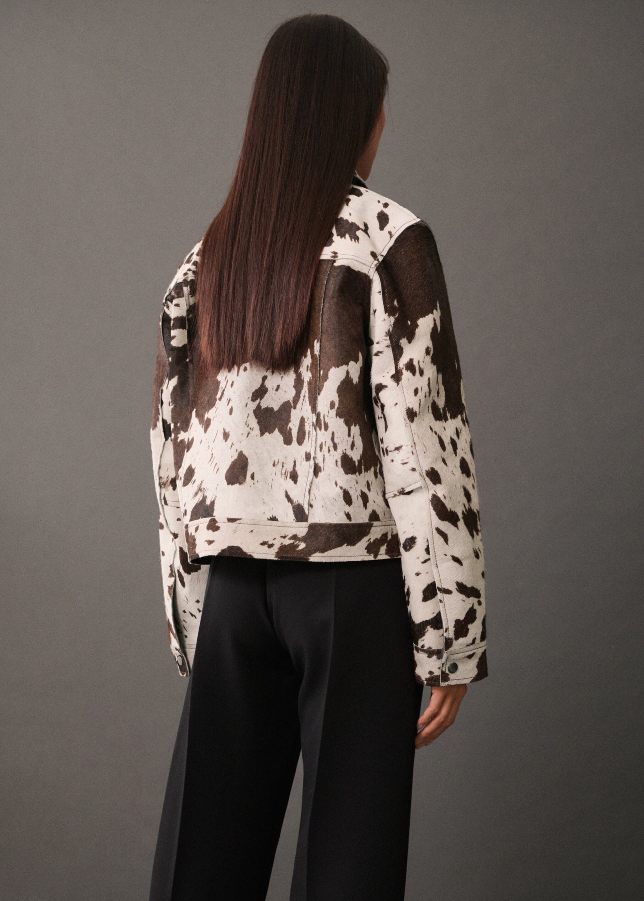 Veste 100 % cuir imitation fourrure - Verso de l’article, Marron. Ref: 77025658-00.
