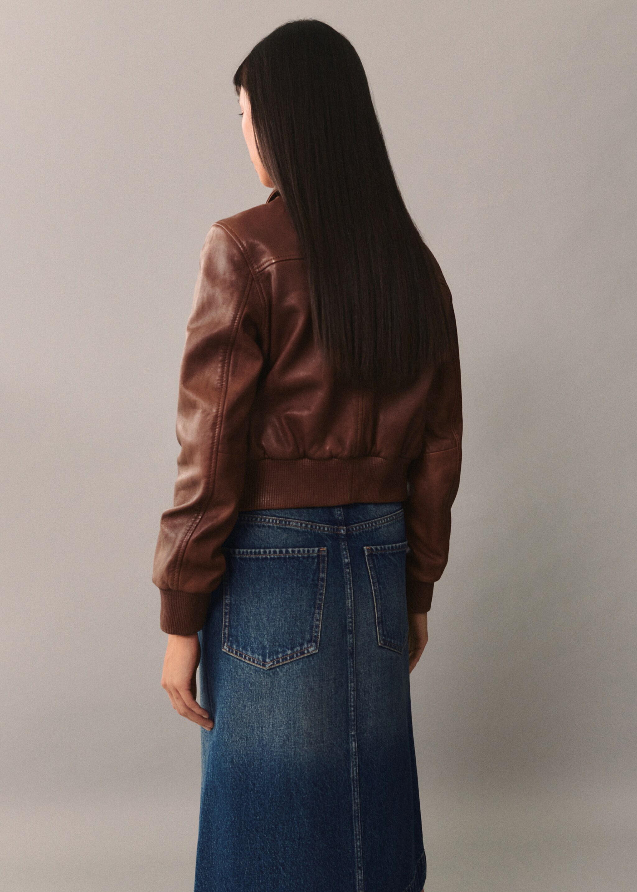 Blouson 100 % cuir - Verso de l’article, Marron. Ref: 77025660-00.